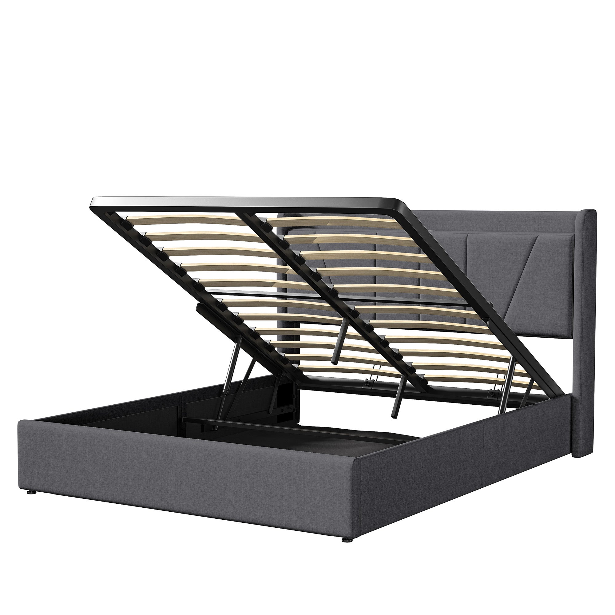 Lit Coffre 160x200 avec USB et Type C, Lit capitonné avec Sommier à Lattes, Lit Double, Gris - 9
