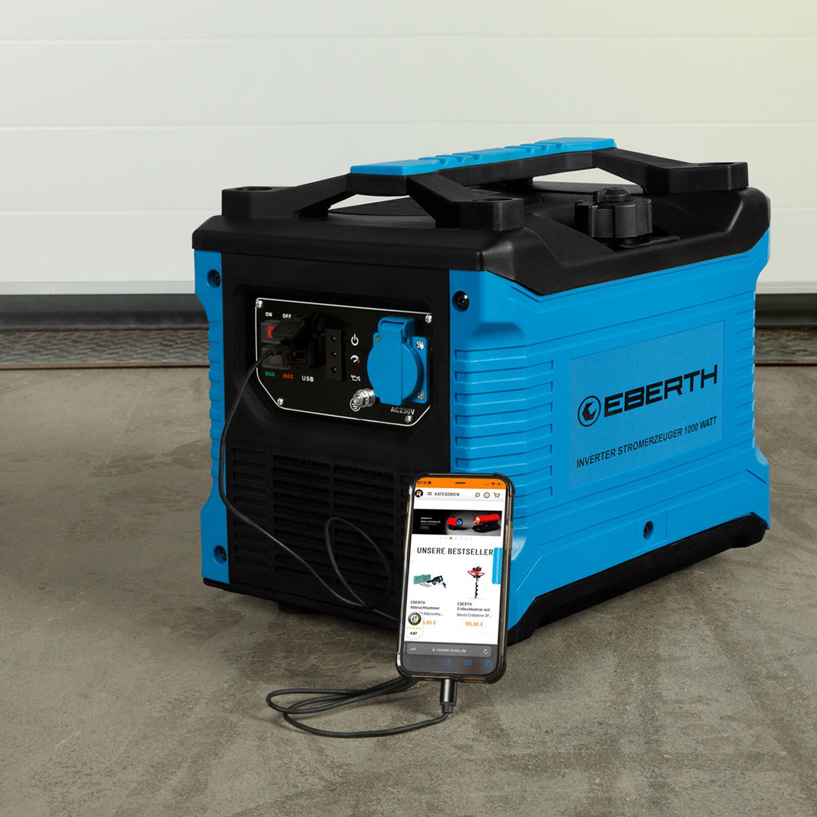 EBERTH Générateur d'Électricité Inverter Silencieux 1000 W, Groupe Électrogène, Moteur à Essence 2 CV, 1x 230V et 2x prise USB - 5
