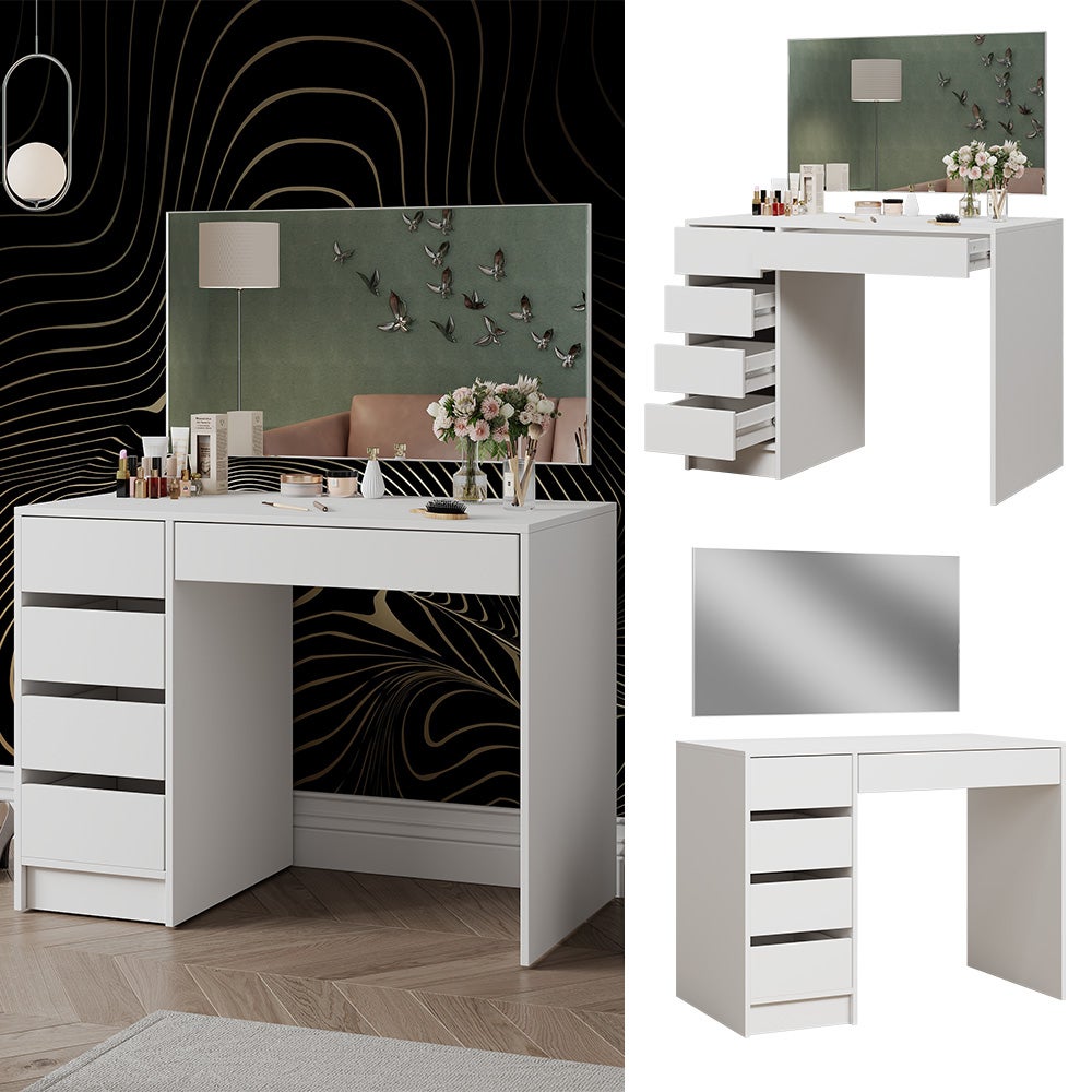 Coiffeuse avec miroir en bois aggloméré stratifié Blanc H. 75.5 x l. 100 x P. 50 cm - 2