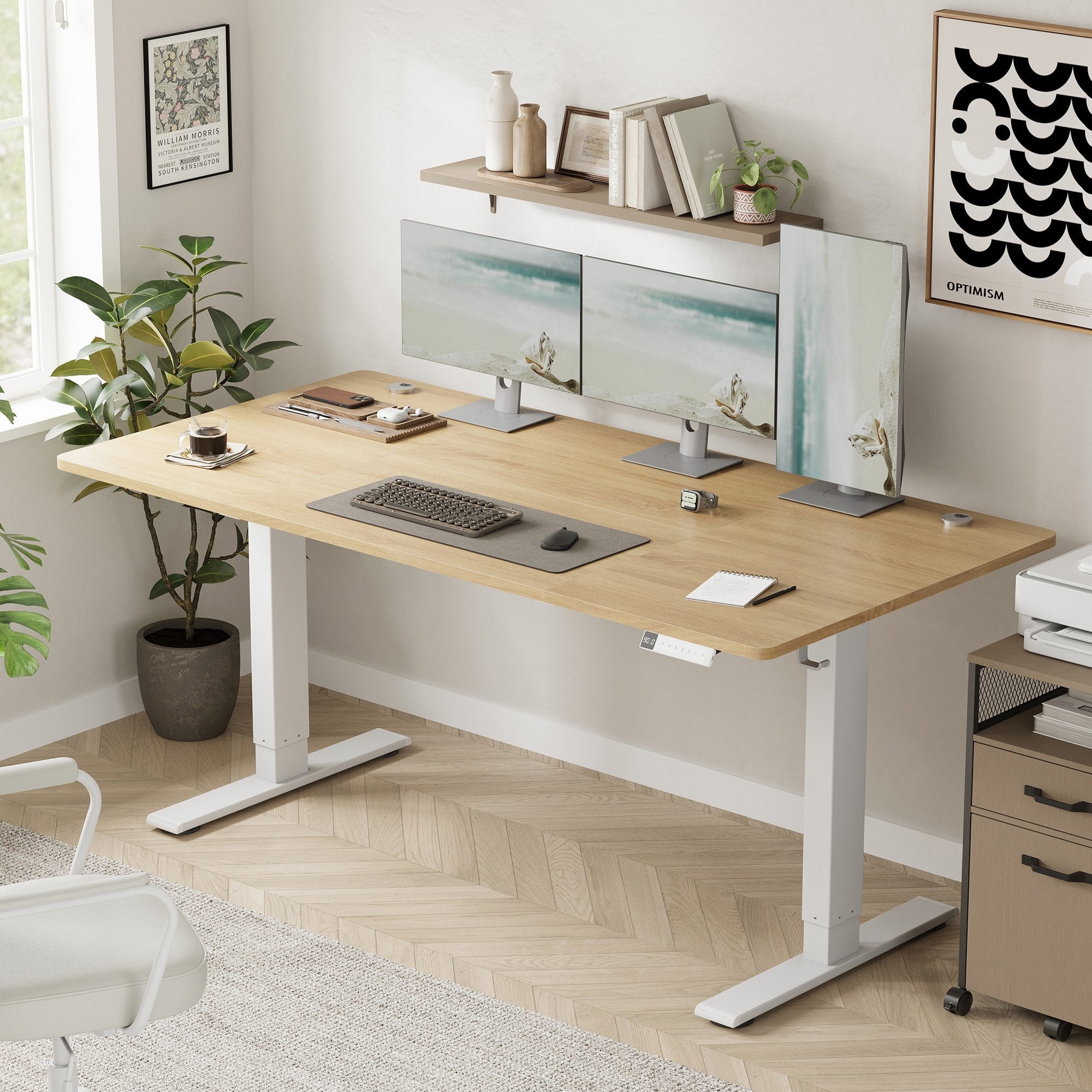 Bureau Assis-debout, Réglable en hauteur, 160 x 80 cm, avec Port USB-C, Fonction Mémoire 3 Hauteurs, Couelur Chêne - 2