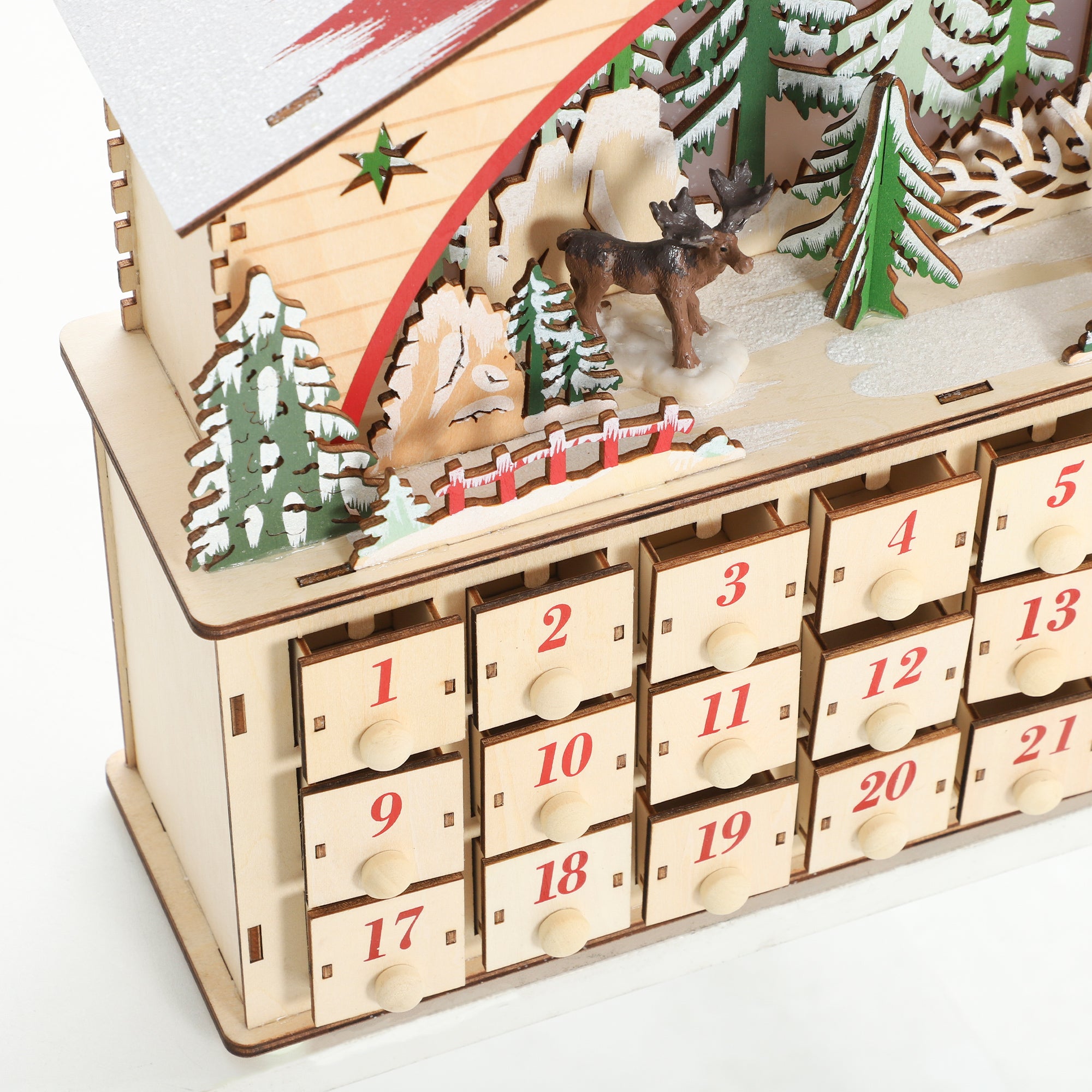 Calendario Adviento Navidad HOMCOM Tablero Multicapa Madera Natural 36x10x34 cm - 5