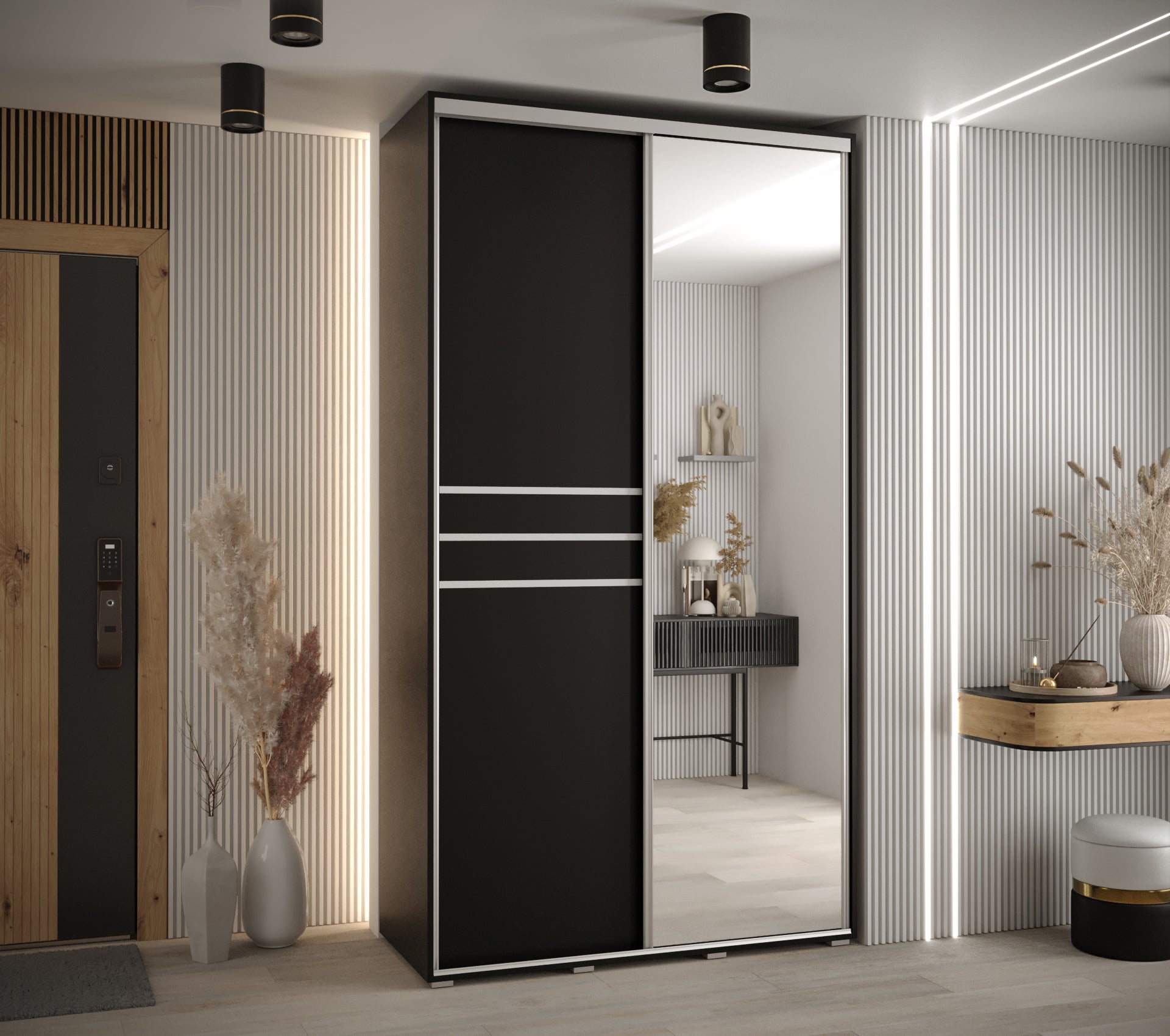 Szafa przesuwna z lustrem wysoka Davos 11 140 x 45 x 235,2 cm czarny + czarny + u. srebrny - Abiks Meble - 2