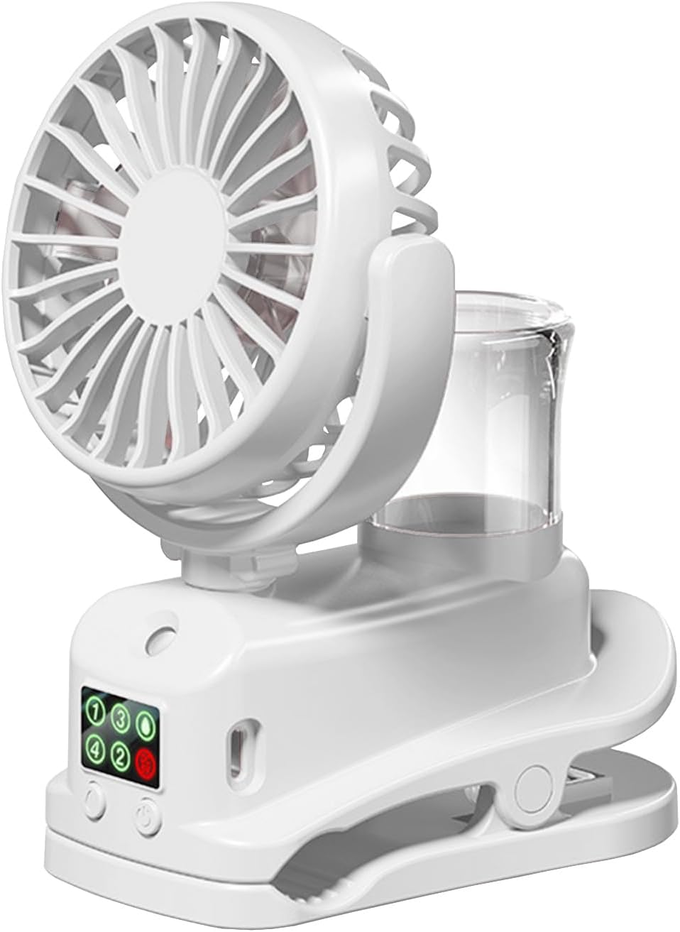 Miniaturowy, przenośny wentylator z klipsem, ładowany przez USB, 4 regulowane prędkości, odpowiedni do domu, wózka, biura lub na zewnątrz, biały