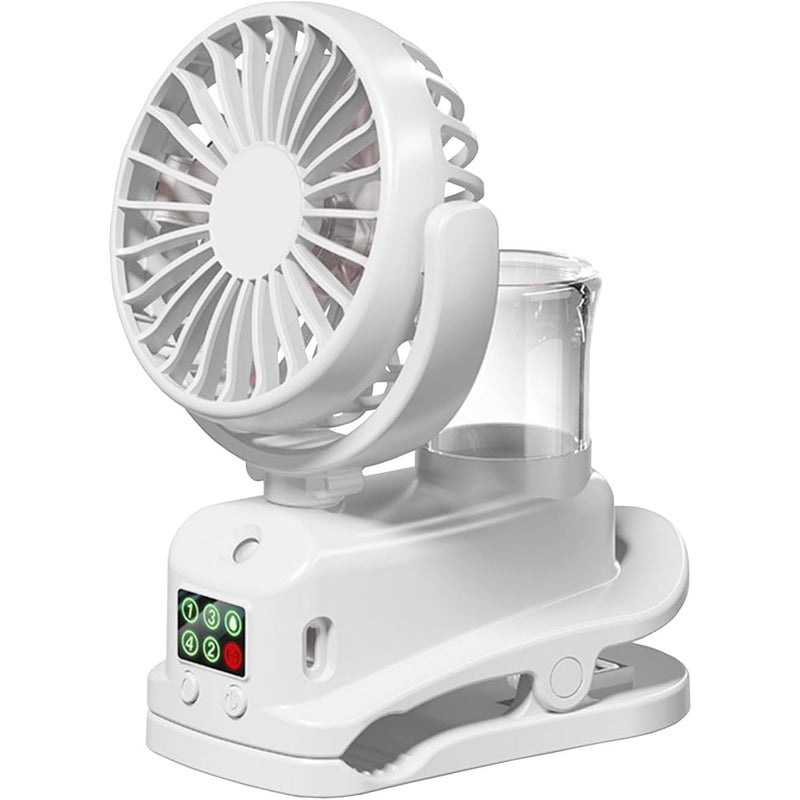 Miniaturowy, przenośny wentylator z klipsem, ładowany przez USB, 4 regulowane prędkości, odpowiedni do domu, wózka, biura lub na zewnątrz, biały