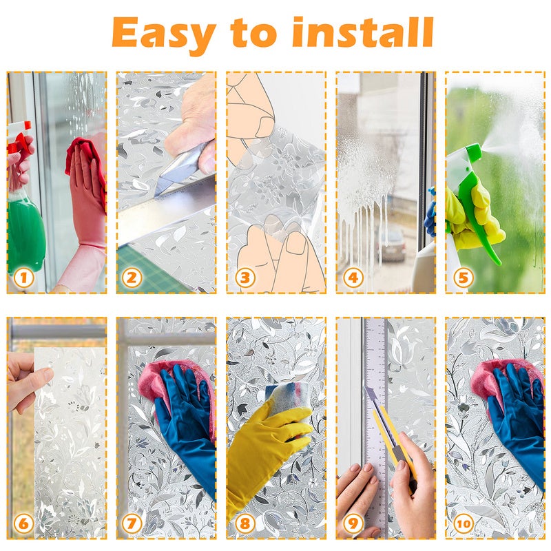 2x Pellicola per vetri oscurante Pellicola decorativa elettrostatica per vetri anti-UV Protezione privacy-Modello di fiori di tulipani-60*200CM - 6