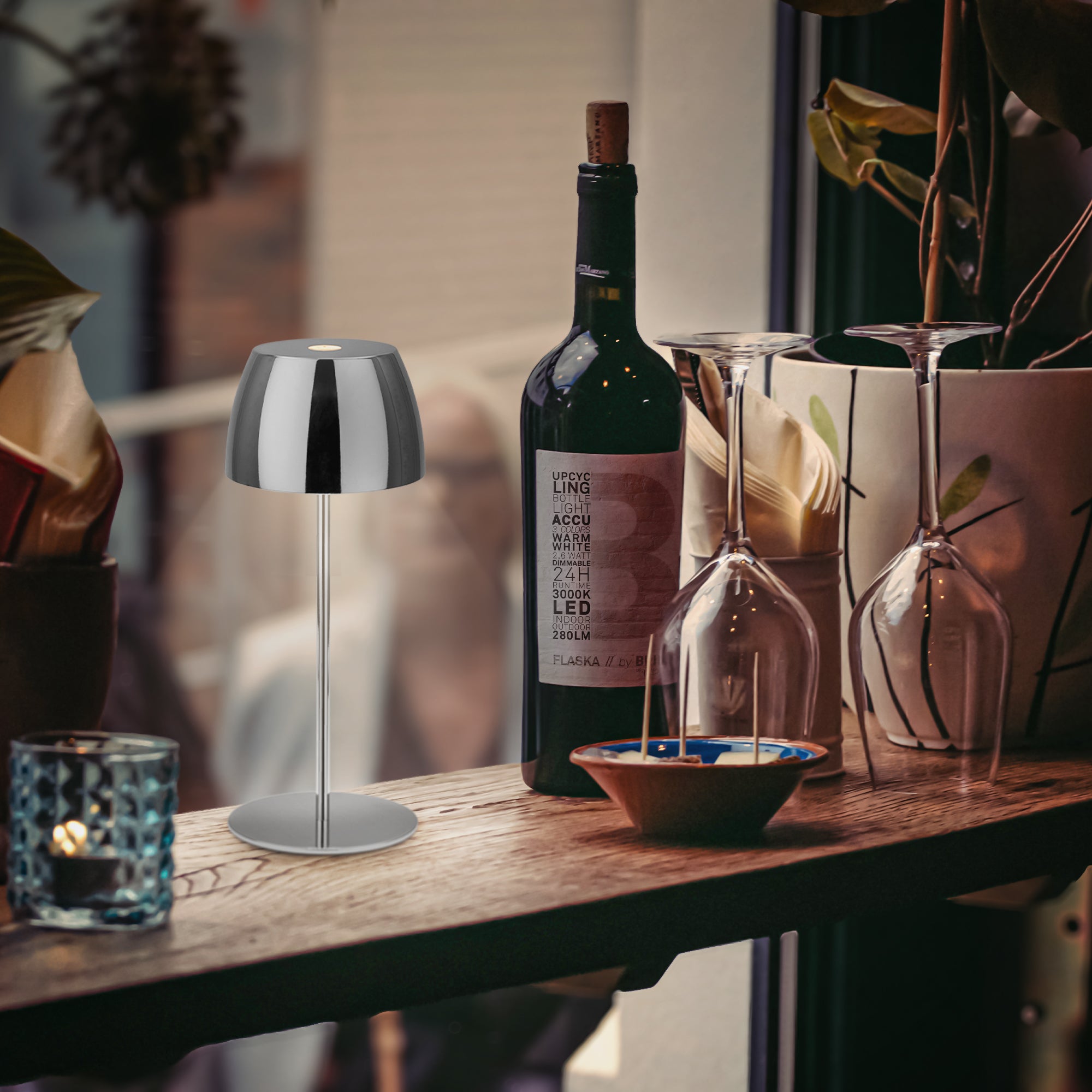 Briloner Serina Mini lampe de table LED sans fil IP44, Variable, tactile, protection contre les éclaboussures, sans fil, chrome, Ø8 x 20 cm - 7