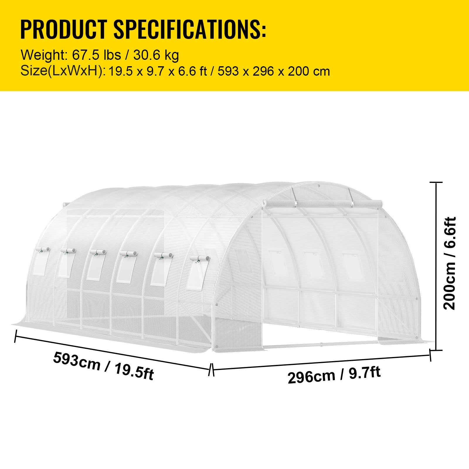 Serre Tunnel Jardin VEVOR 6,1x3x2,1 m Tente Abri Plantes Cadre en Acier Galvanise Couverture Etanche PE 3 Poutres Superieures 4 Poteaux Diagonaux 2 Po - 7