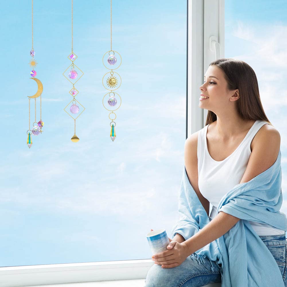 Attrape Soleil, 3pcs Attrape-Soleil en Cristal, Perle de Verre Attrape-Soleil Prisme Arc-en-Ciel en Cristal Suspendu Suncatcher Pendentif en Cristal - 5