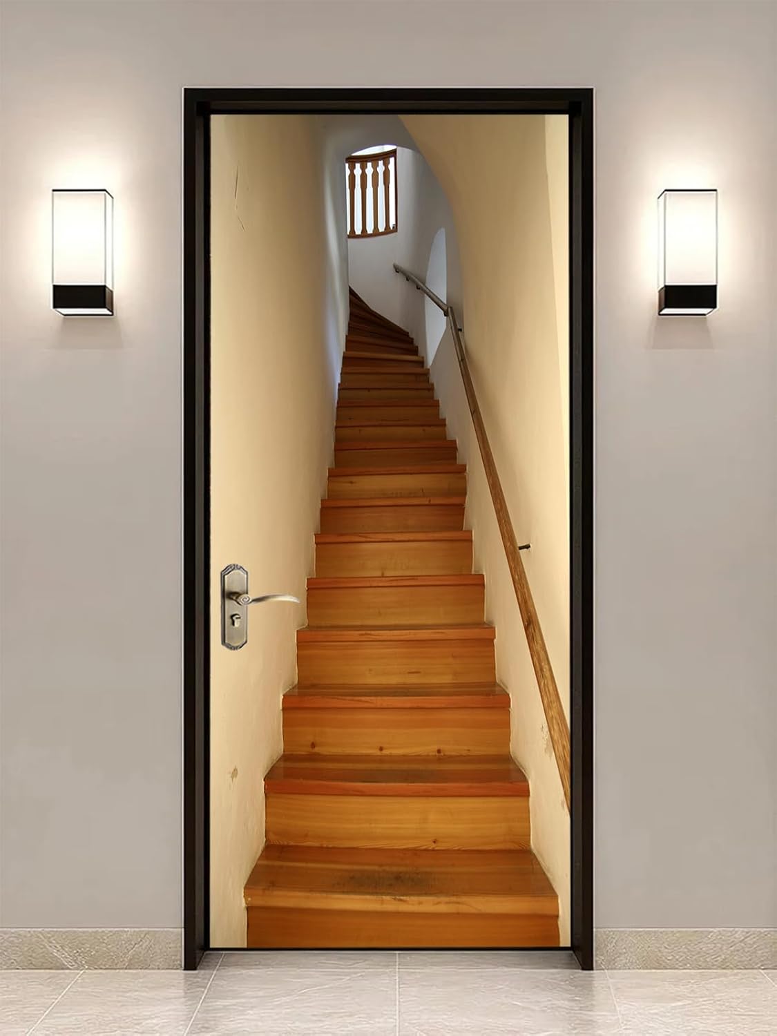Naklejka 3D na drzwi – samoprzylepna tapeta na drewniane schody, do domu i sypialni, 77 x 200 cm