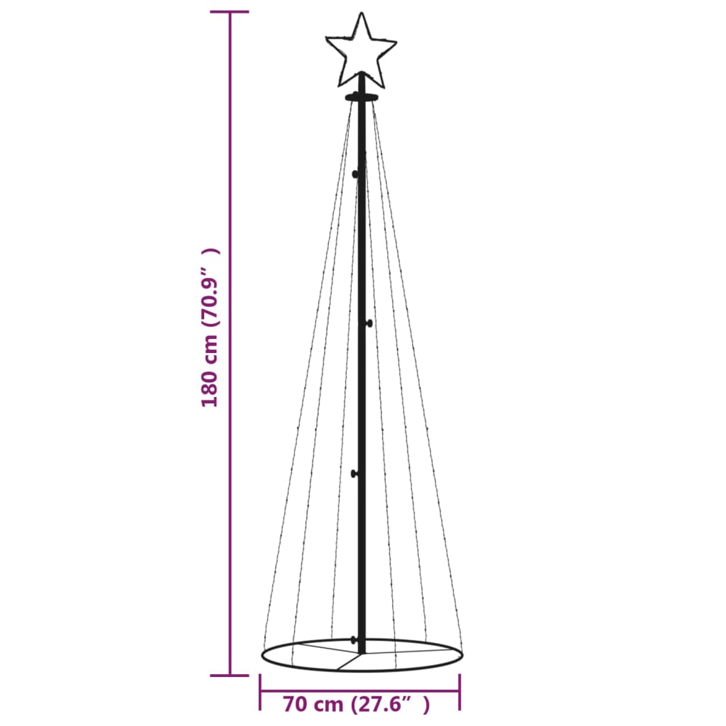vidaXL Albero di Natale a Cono Bianco Caldo 108 LED 70x180 cm - 3