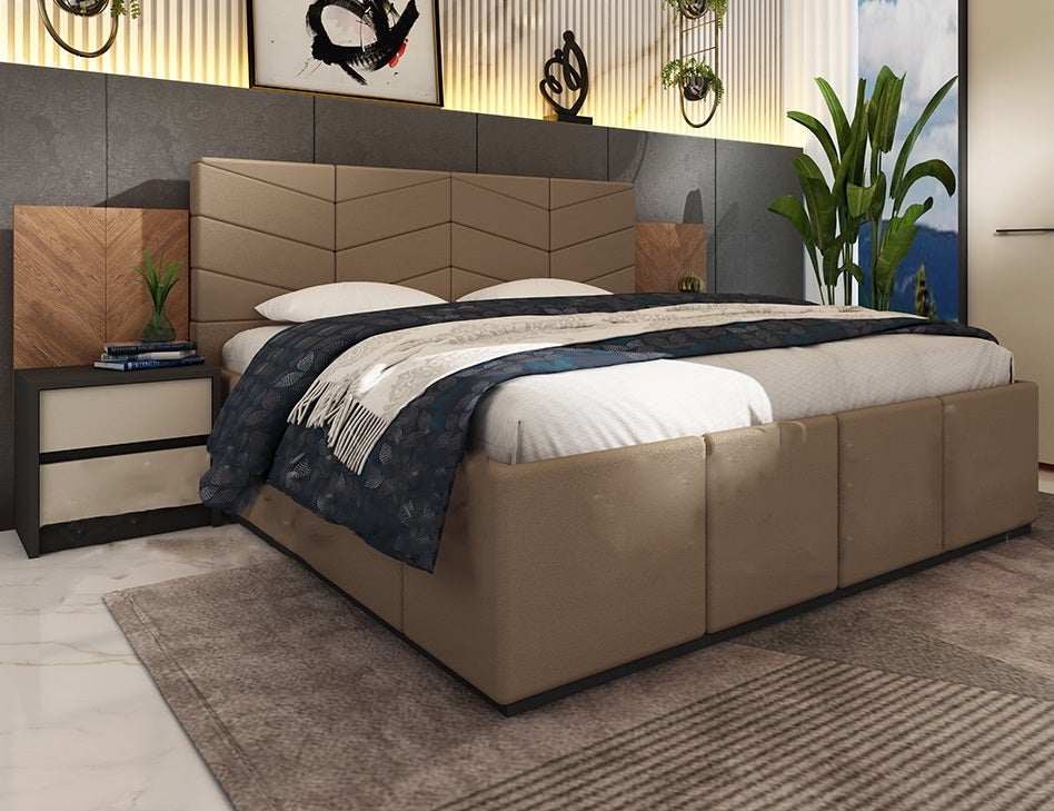 Letto matrimoniale contenitore con comodini 160x200 cm beige