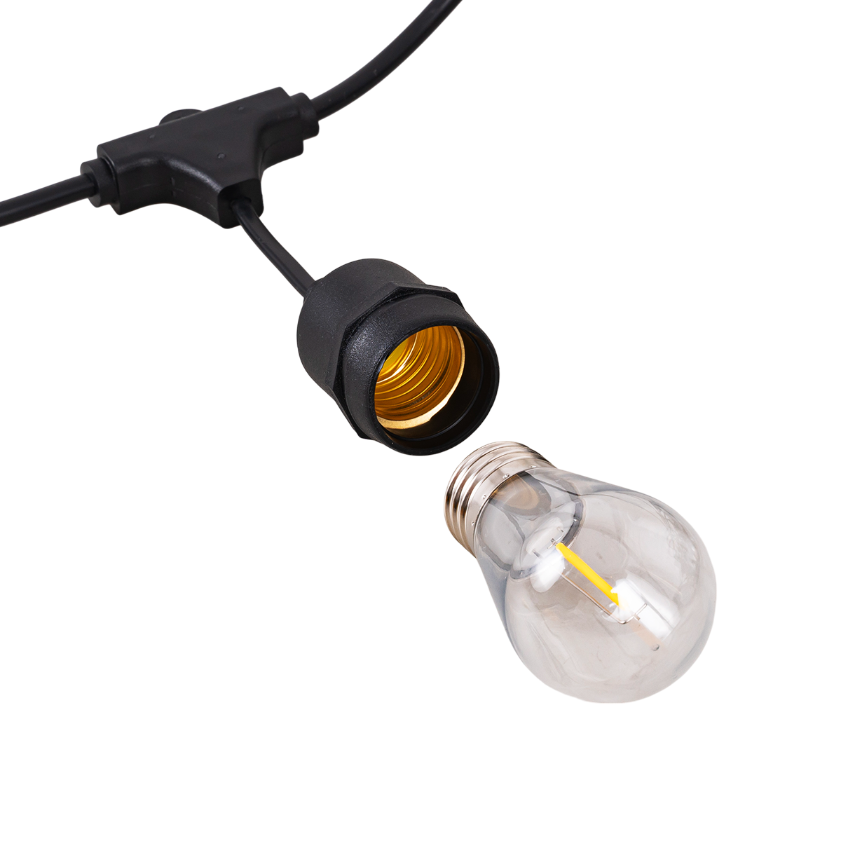 Girlanda świetlna LED ogrodowa 20 żarówek E27 Filament Oświetlenie zewnętrzne 15m Czarne Wodoodporne lampki - LEDHOFF - 6