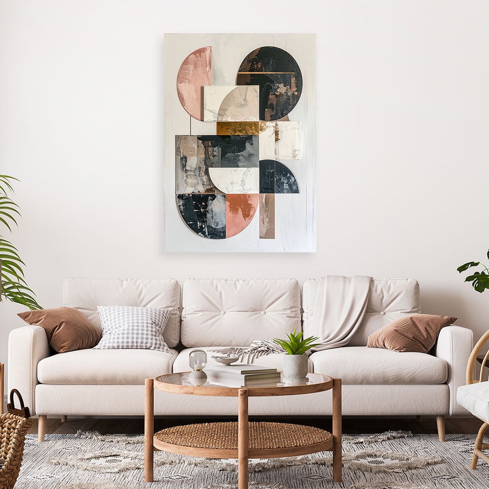 Obraz na płótnie, Abstrakcja geometryczna nowoczesna dekoracja w bieli czerni różu i złotych akcentach 40x60 - 2