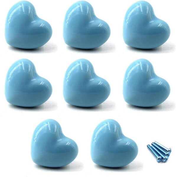 Set de 8 mânere de ușă ceramice în formă de inimă albastră, mânere decorative pentru camerele copiilor și jucării 8buc