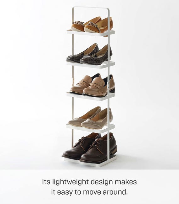 Scarpiera Tower YAMAZAKI Design Minimalista - 5 Livelli In Acciaio, Nero, 77.5cm Di Altezza - Foto 6