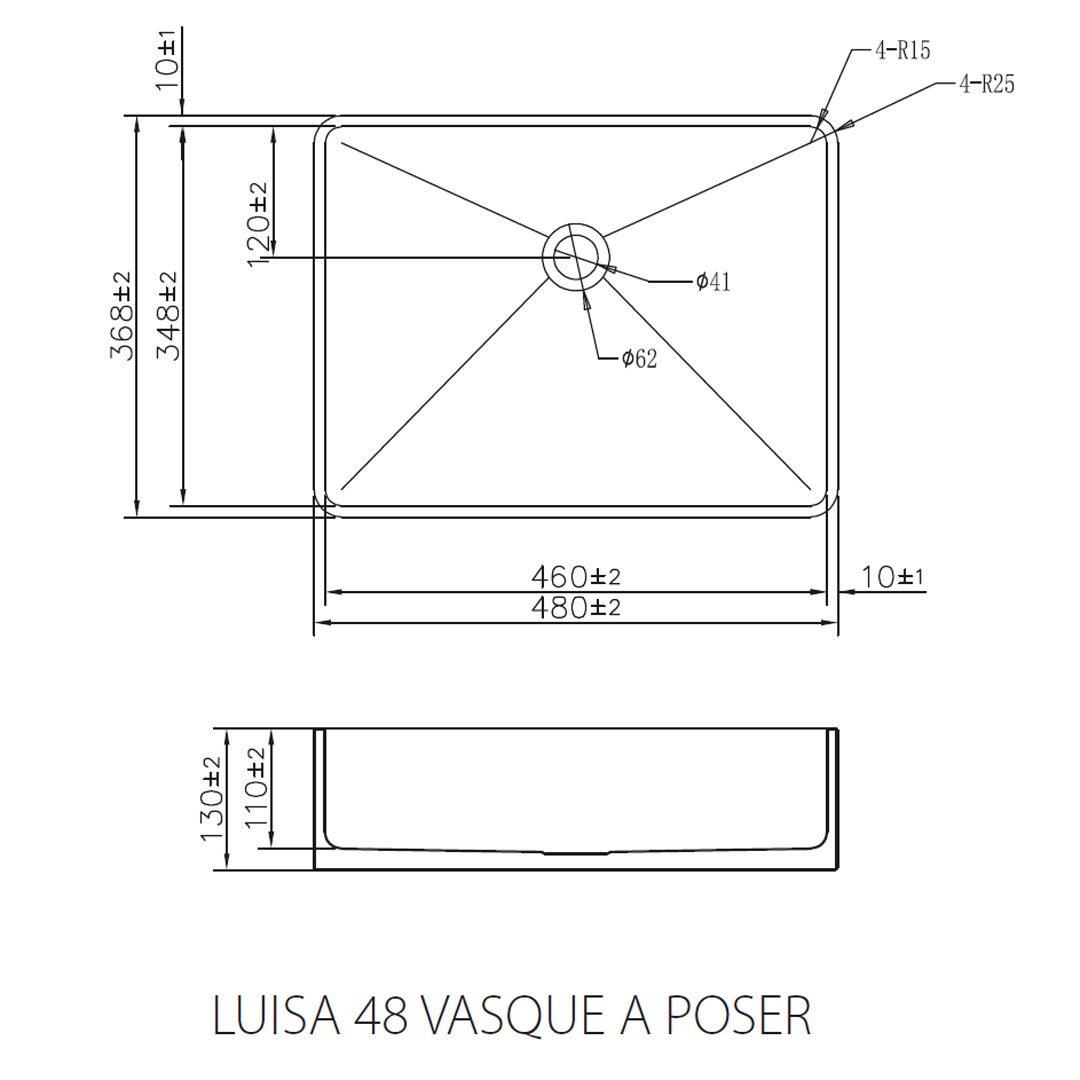 Luisa vasque à poser 48x37 en inox - 3