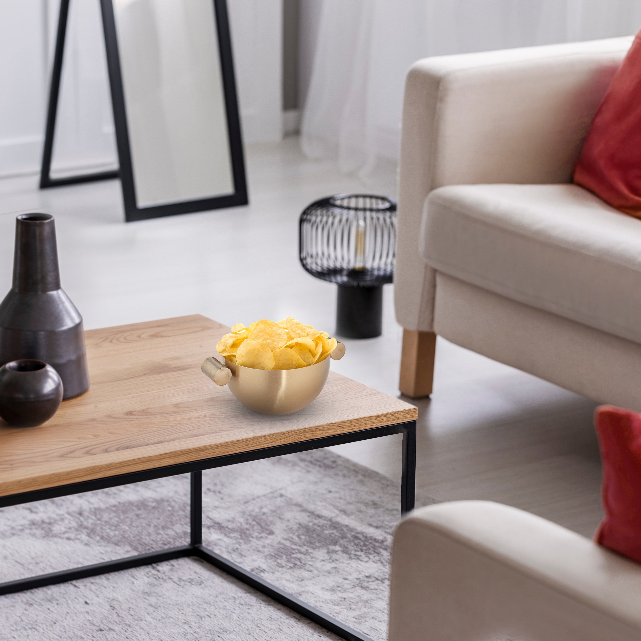 Relaxdays Ciotola da Portata, Insalatiera, Ø 24,55 cm, Rotonda, Accio Inox, Tavola e Cucina, Snack e Impasti, Oro Rosso - 5