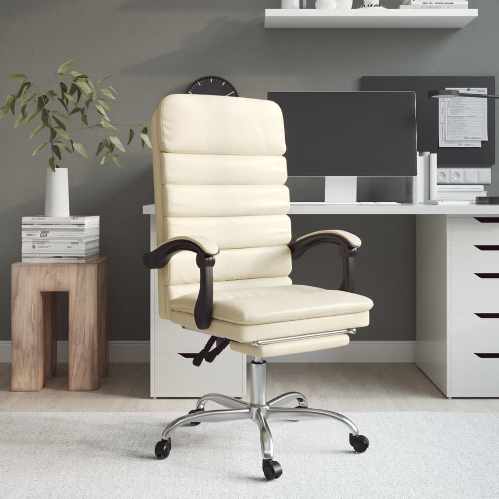 Vidaxl  Silla De Oficina Reclinable Masaje Cuero Sintético Color Crema , Leroy Merlin