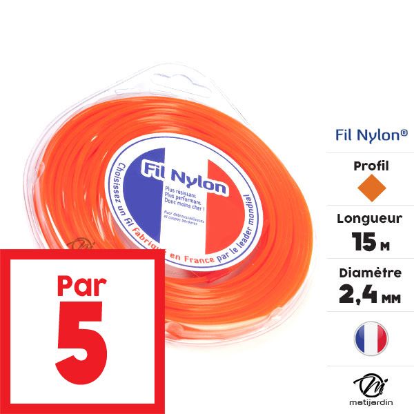 Fil nylon 2,4 mm x 15 m Carré Orange Blister par 5 - 2