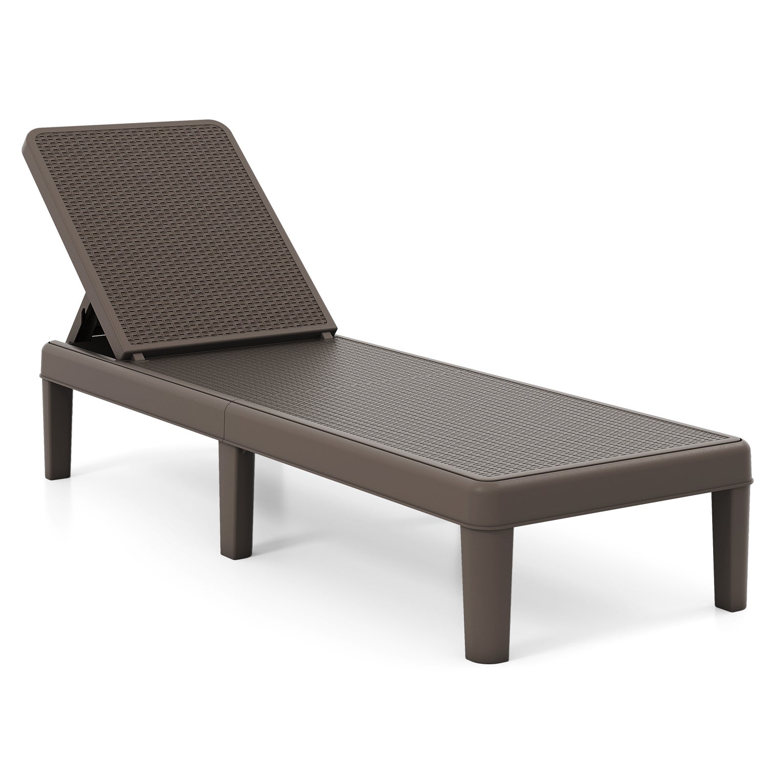 Șezlong, șezlong de grădină cu aspect de ratan, șezlong rabatabil în 4 poziții, capacitate încărcare 150 kg, rezistent la intemperii, maro