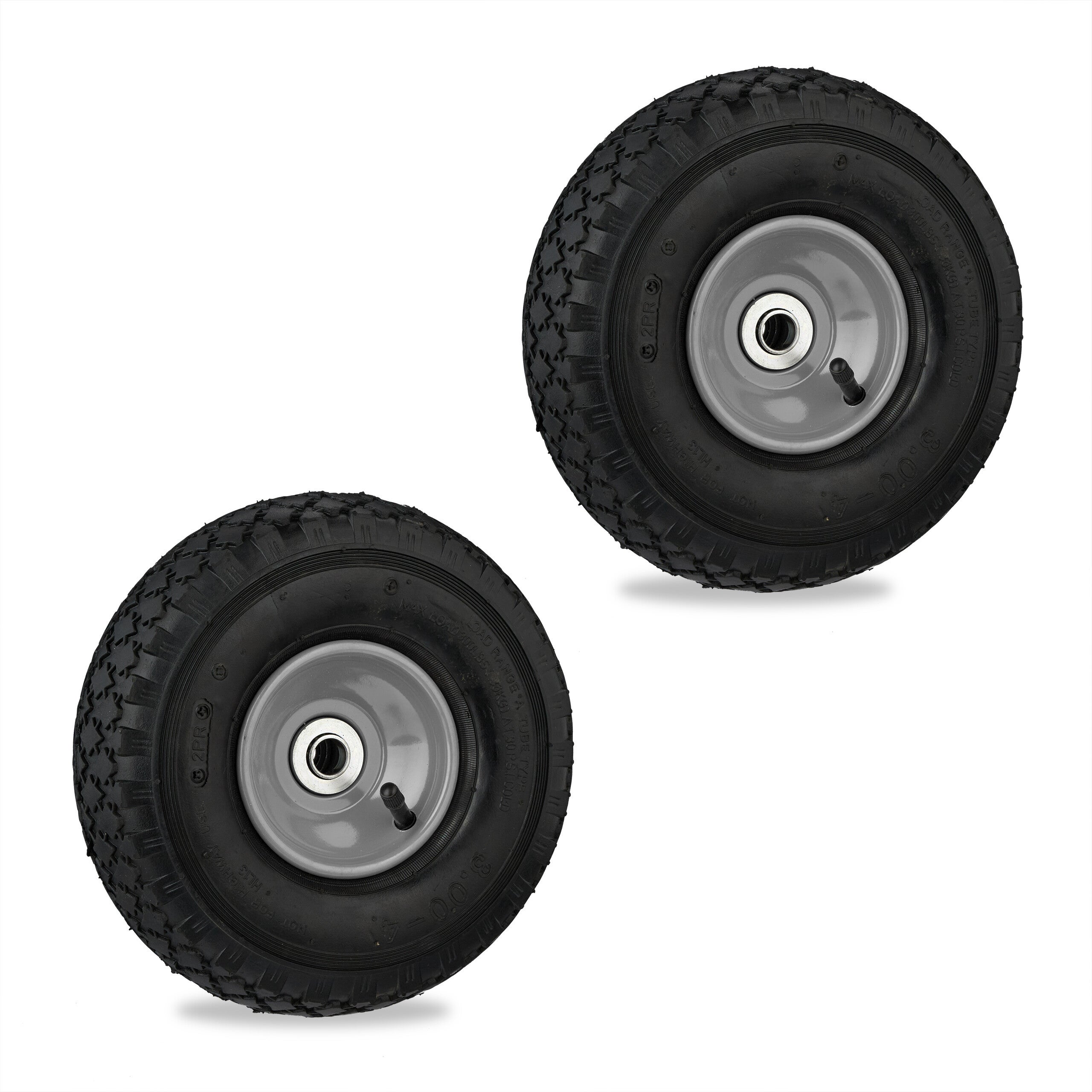 Relaxdays Roues pour diable, lot de 2, 4.1/3.5-4, pneumatiques, axe de ...