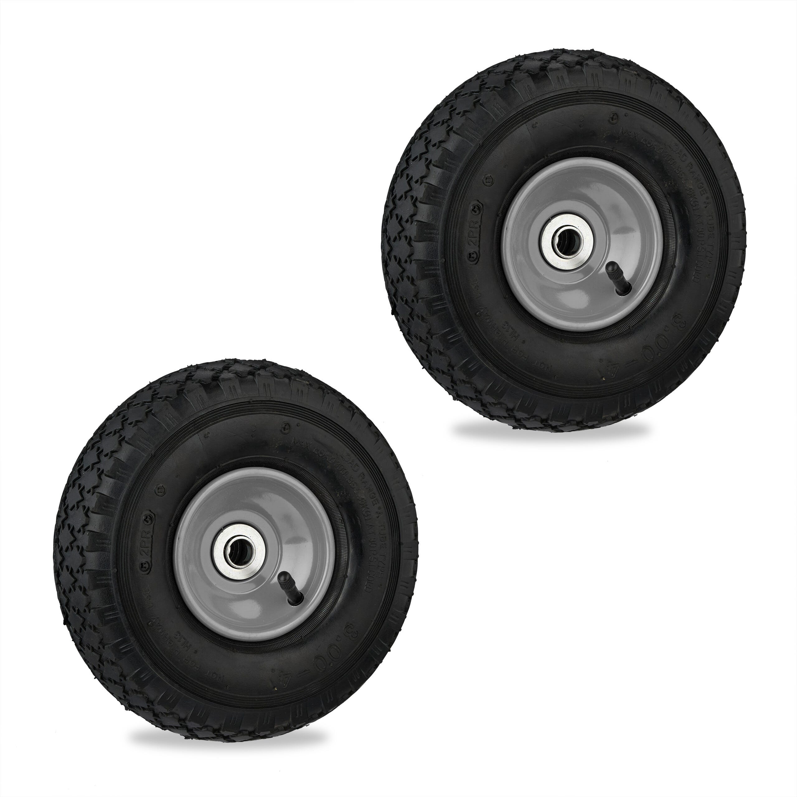 Relaxdays Roues pour diable, lot de 2, 4.1/3.5-4, pneumatiques, axe de ...