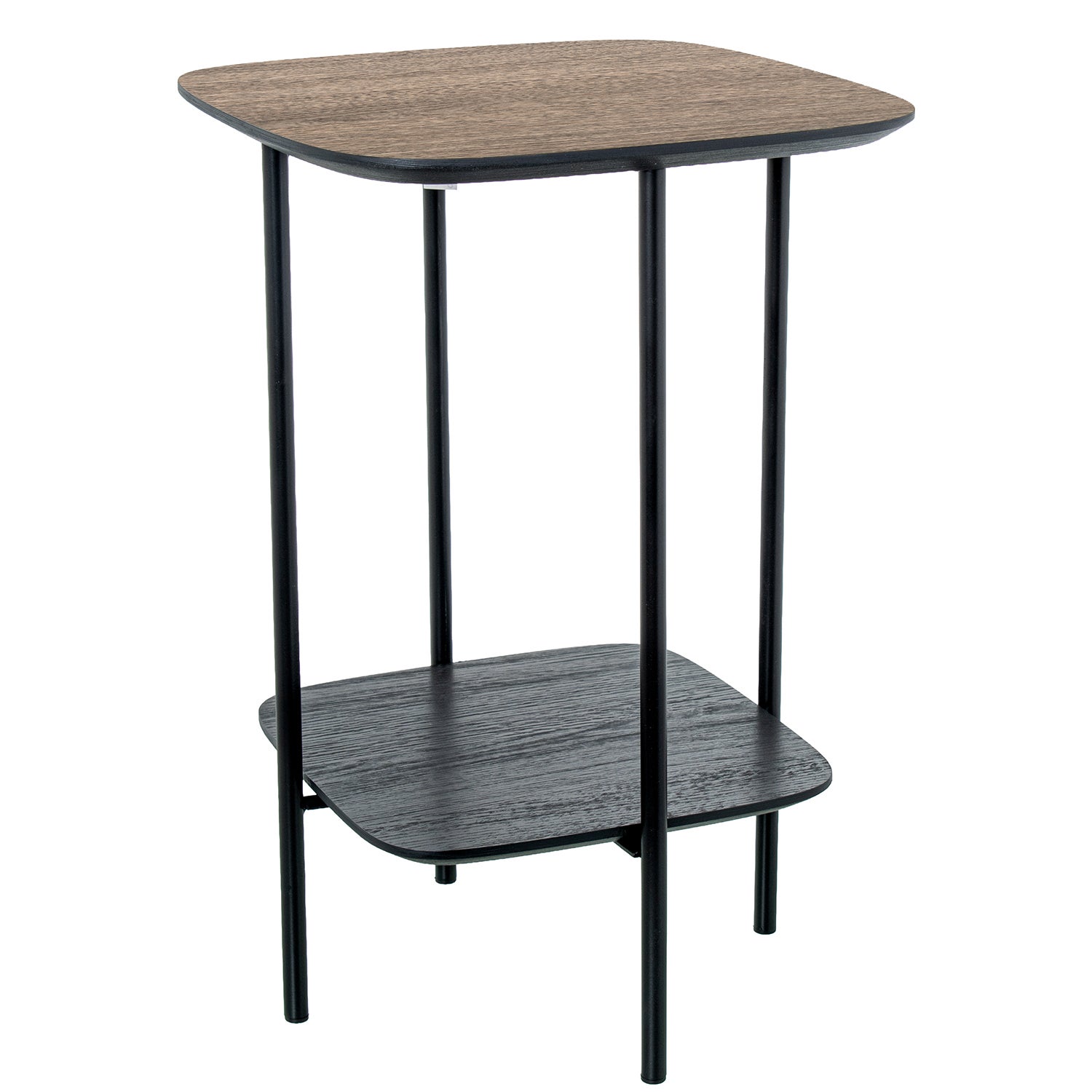 Mesa auxiliar acabado madera patas metal negro