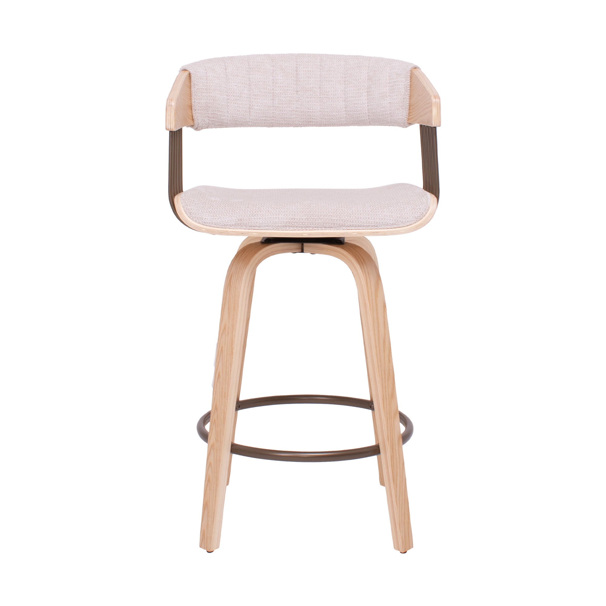 Colonia - Set 2 Sgabelli Imbottiti 49,5x92x37,5 cm Seduta Girevole in Legno Plywood e Tessuto Beige - 3