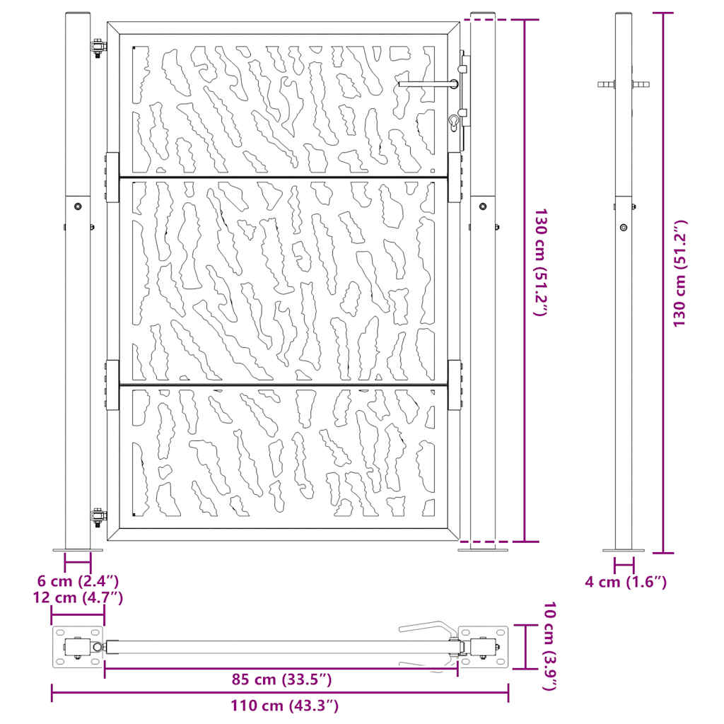 vidaXL Portail de jardin noir 100x125 cm en acier avec motif de traces - 8