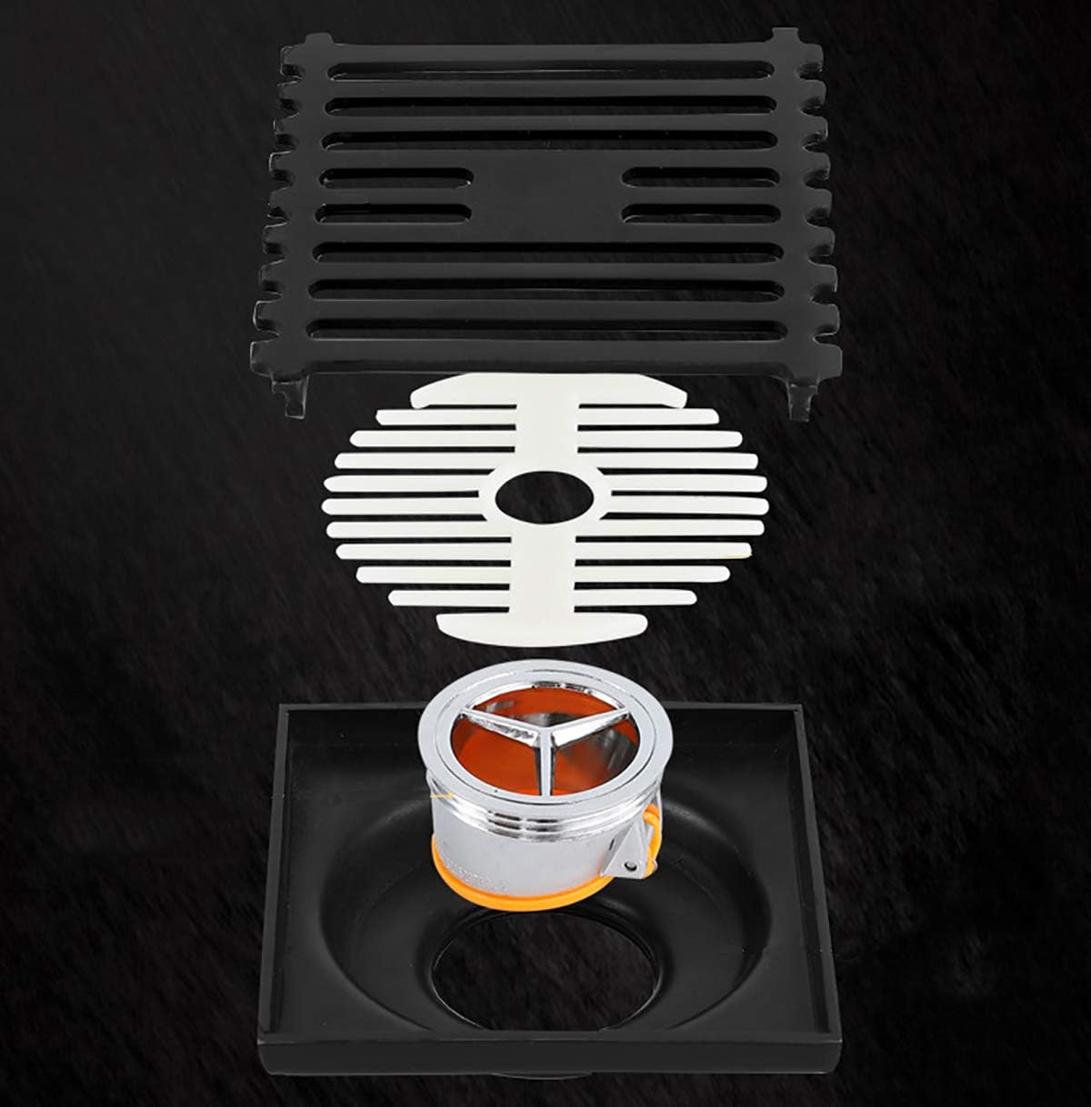 Caniveau de douche carré en acier inoxydable, anti-odeurs, 100 mm de côté, noir. - 3