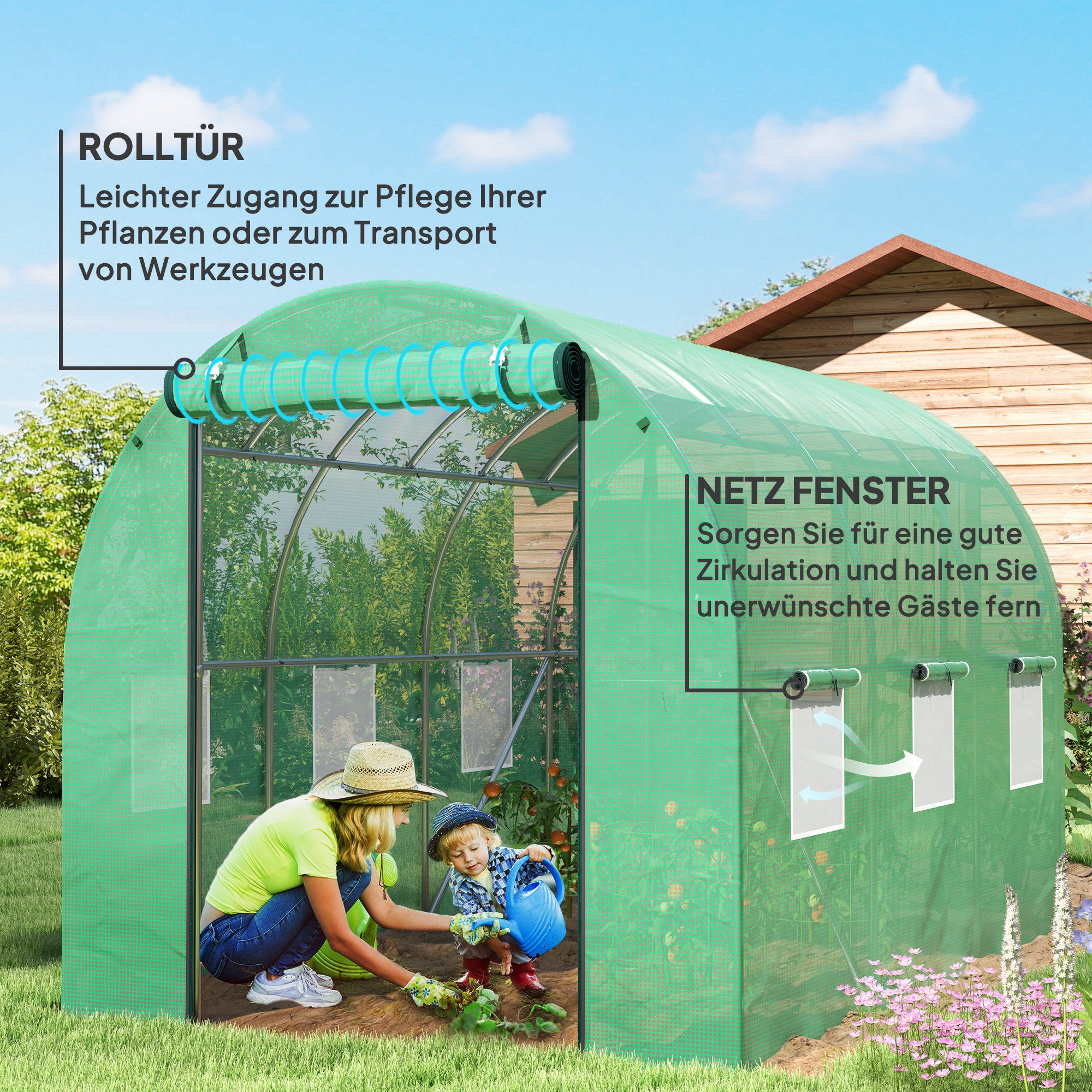 Serre d'environ Serre en plastique 3 x 2 x 2 m avec 6 fenêtres, porte roulante, parois latérales enroulables, tunnel en plastique résistant aux UV, se - 6