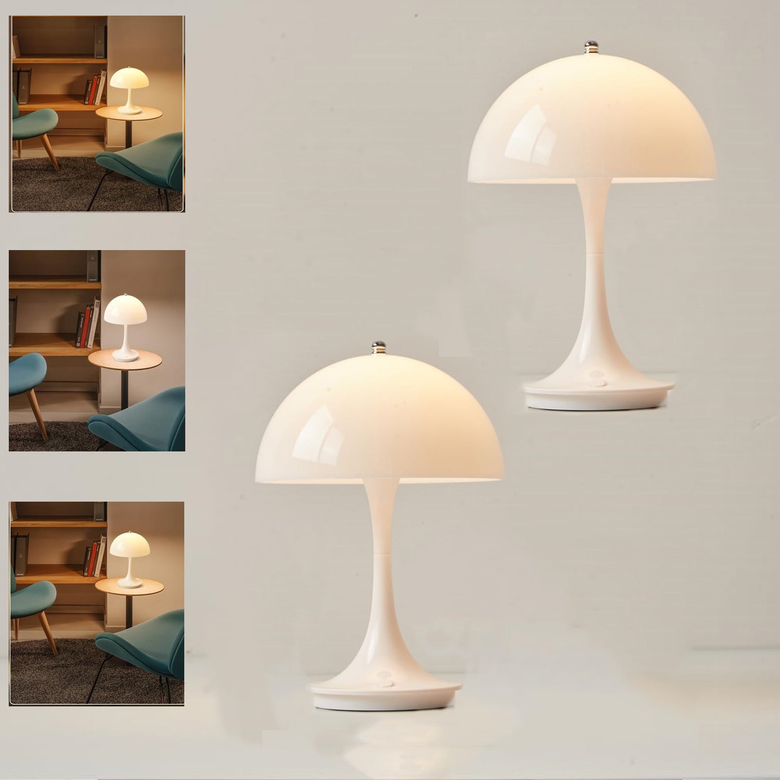 Bezprzewodowa lampa stołowa, lampa stołowa grzybek, lampa stołowa ładowana z 3-stopniową regulacją jasności, lampka nocna (biała - 2 sztuki)