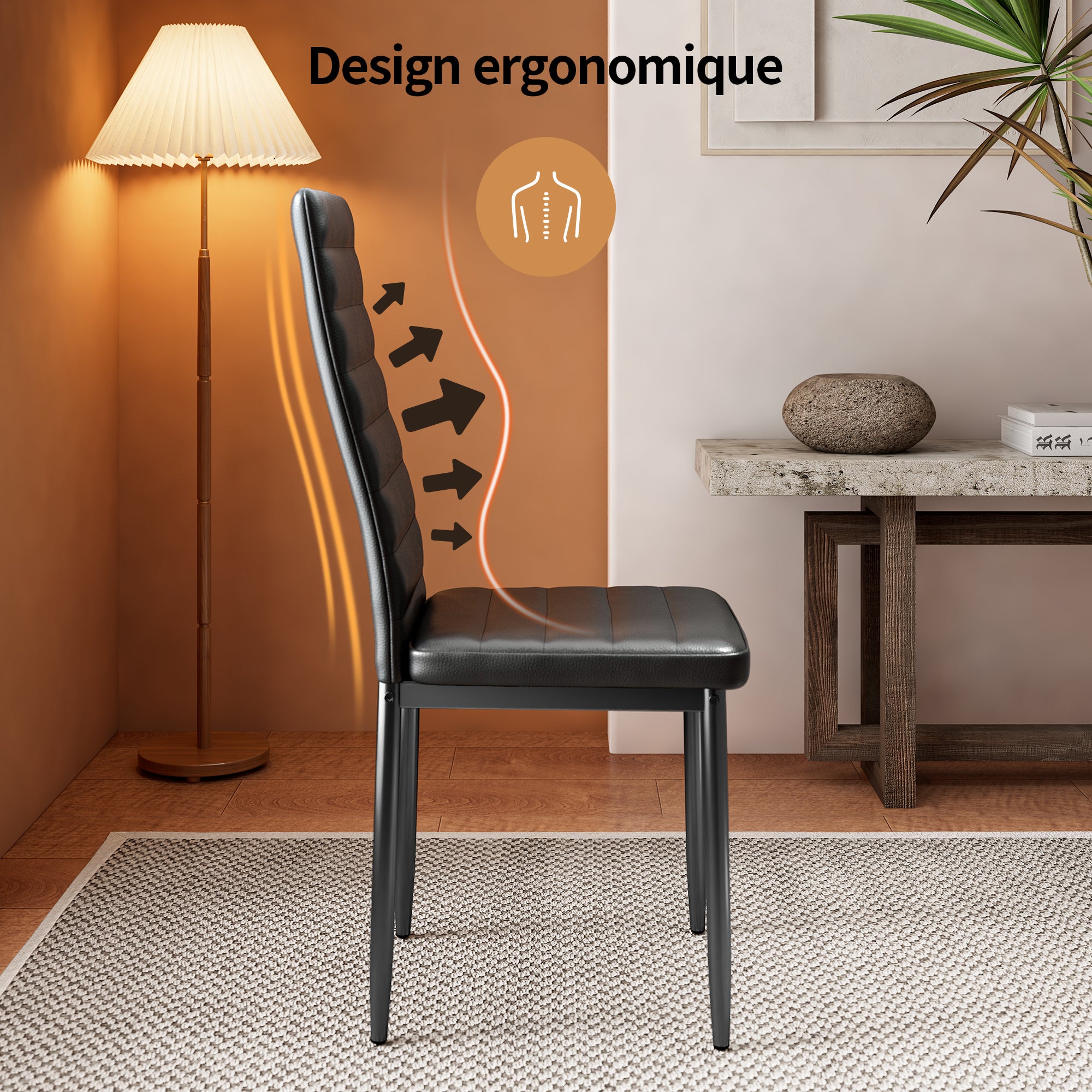 Set di 6 Sedie da Pranzo Moderne con Rivestimento in Pelle PU, Struttura Metallo e Piedini con Gomma Antiscivolo - Nero per Interni Bealife - 5