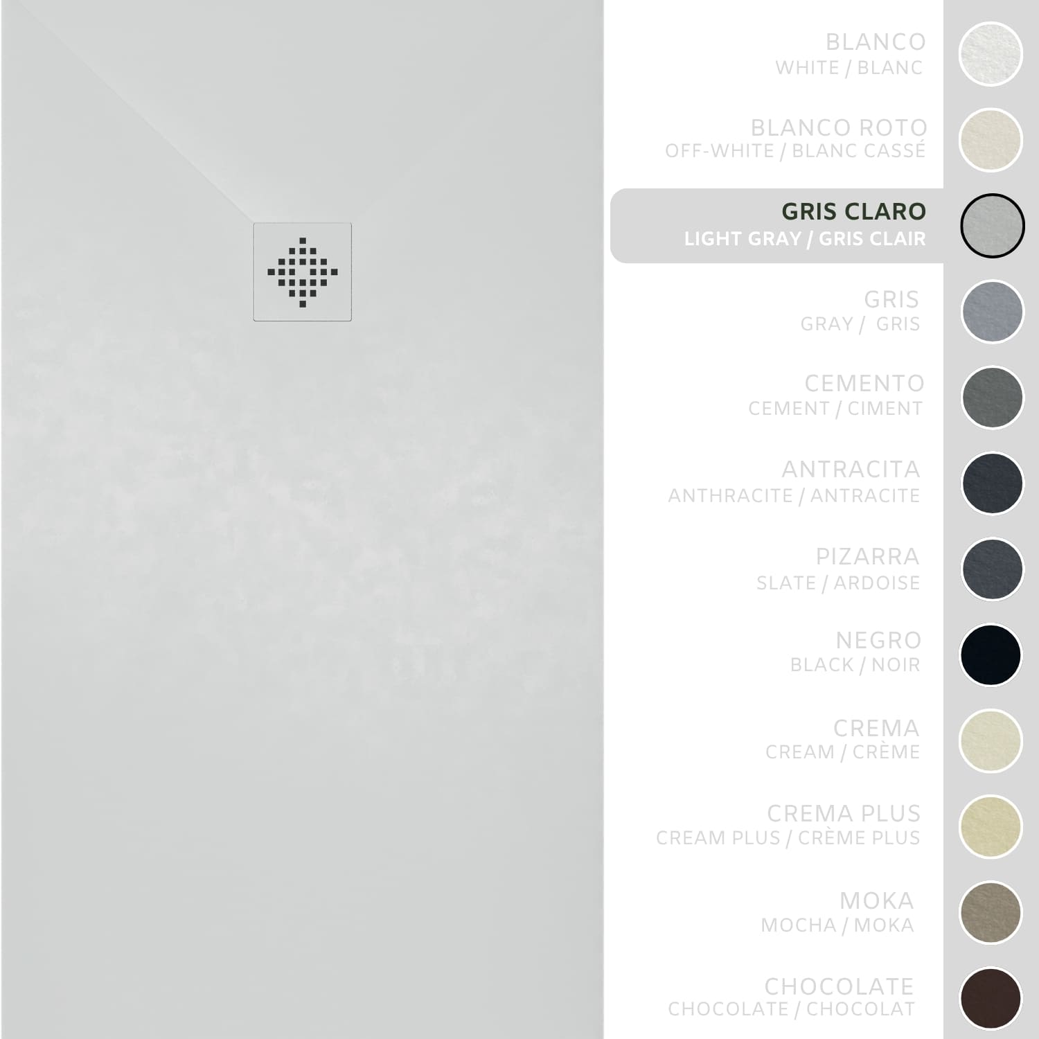 SOULHOME Brodzik prysznicowy– Żywica– Gel Coat– Gładka/Kamienna tekstura – Antypoślizgowy – Kolor jasnoszary – 100X70- Niski 3 cm– SAME