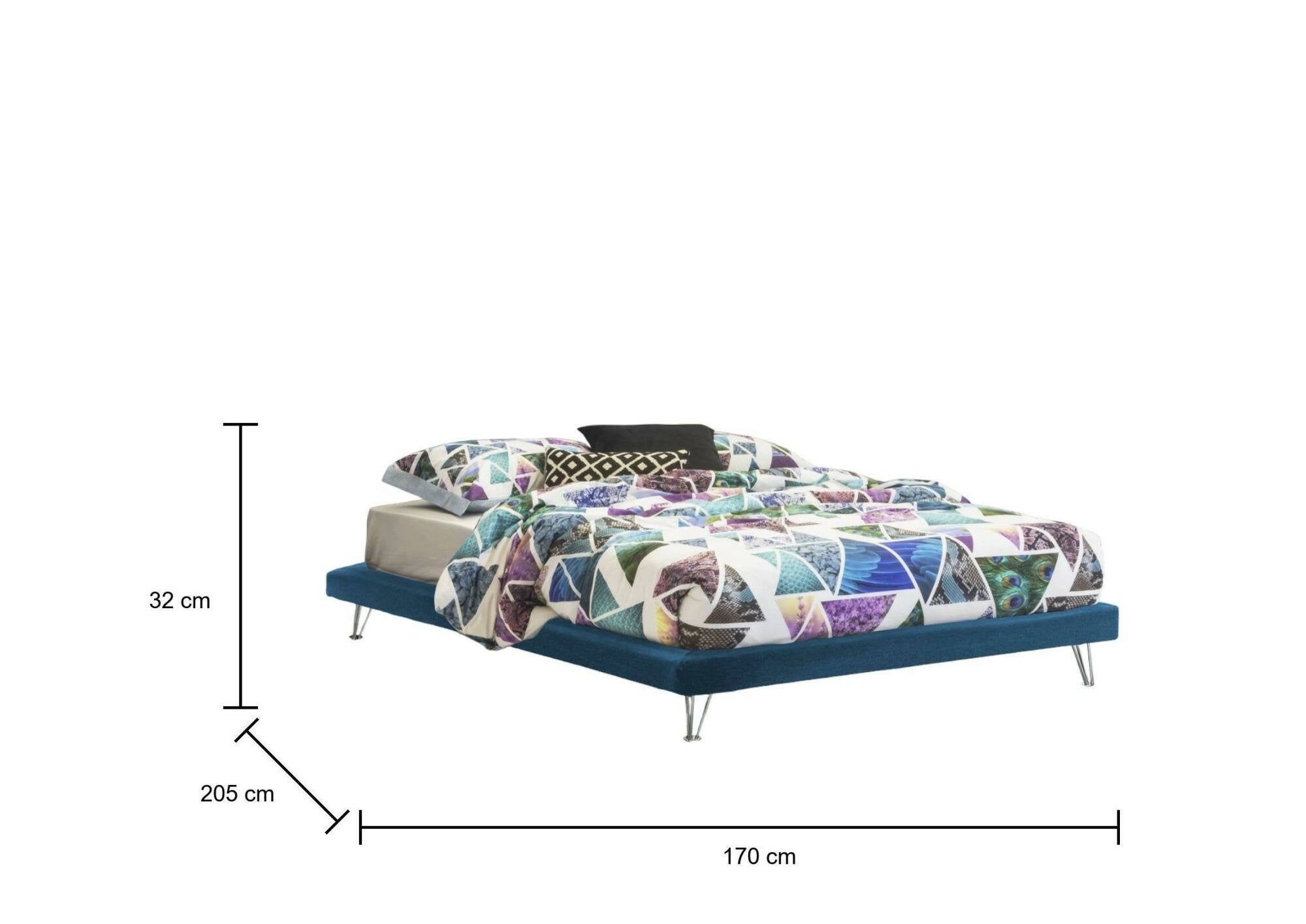 Lit double Arbatrax, Lit fixe en tissu avec pieds, 100% Made in Italy, adapté pour matelas 160x190 cm, Bleu - 3
