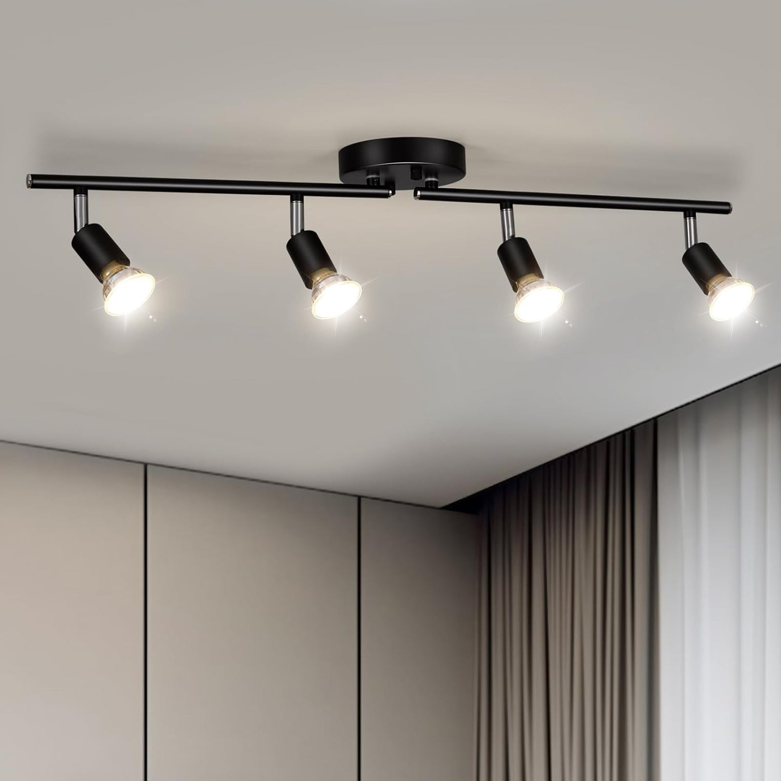 4-płomienny reflektor sufitowy LED do salonu, regulowany reflektor sufitowy GU10 obracany o 330° (bez żarówki)
