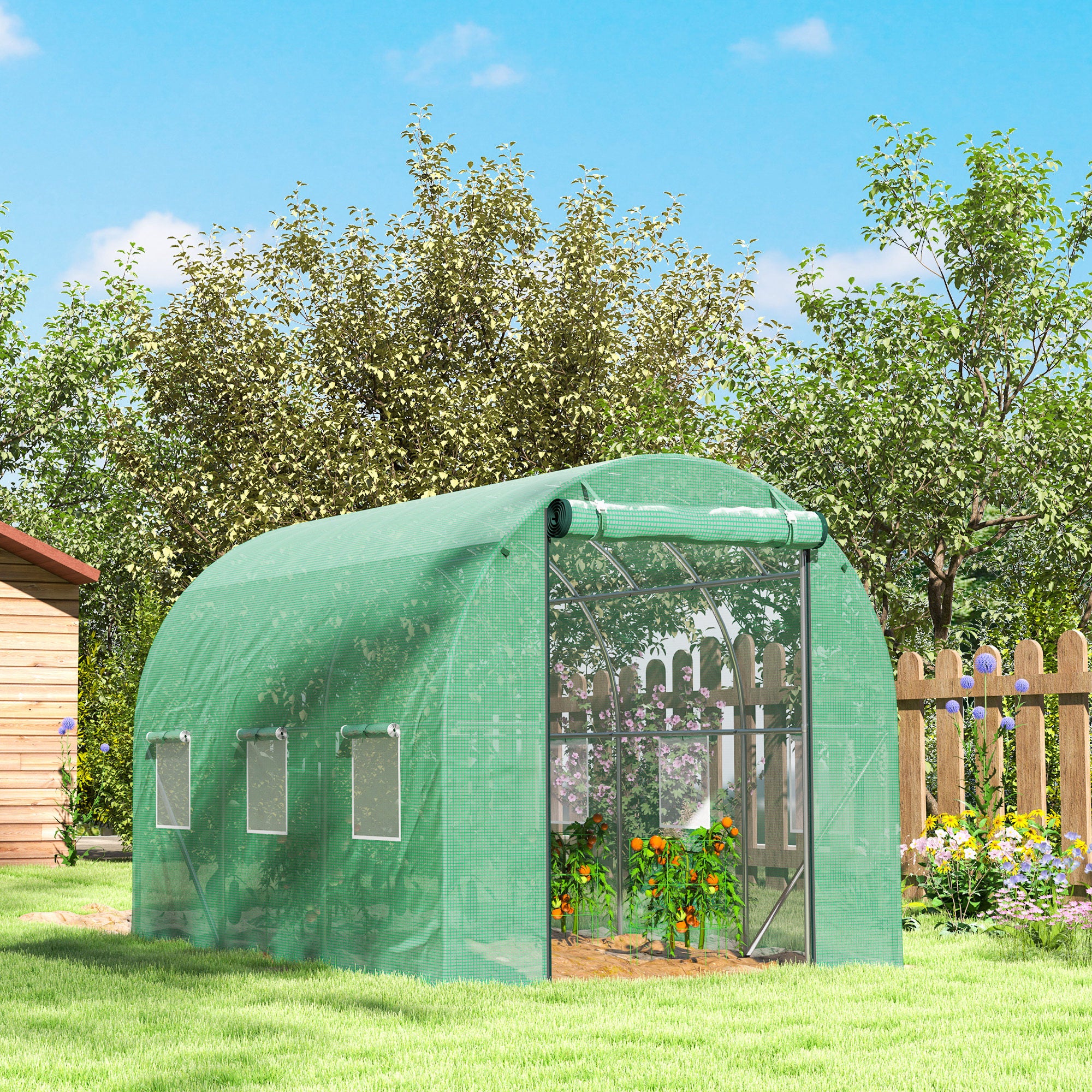 Serre d'environ Serre en plastique 3 x 2 x 2 m avec 6 fenêtres, porte roulante, parois latérales enroulables, tunnel en plastique résistant aux UV, se - 8