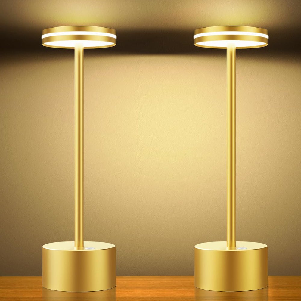 DEELUX Lampe De Table Sans Fil Rechargeable Tactile LED - Design Crème Beige Métal, Dimmable, Étanchéité IP, Intérieur & Extérieur