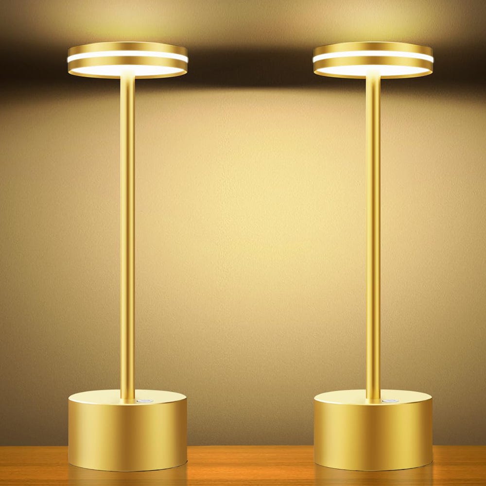 DEELUX Lampe De Table Sans Fil Rechargeable Tactile LED - Design Crème Beige Métal, Dimmable, Étanchéité IP, Intérieur & Extérieur