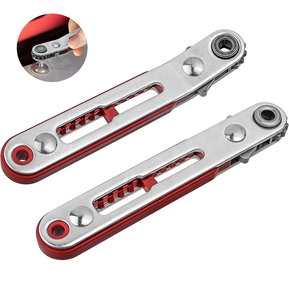 Zestaw 2 mini kluczy grzechotkowych, nasadka 1/4", wysoki moment obrotowy, odwracalny, mały śrubokręt z grzechotką odsuniętą - płaska i kątowa głowica