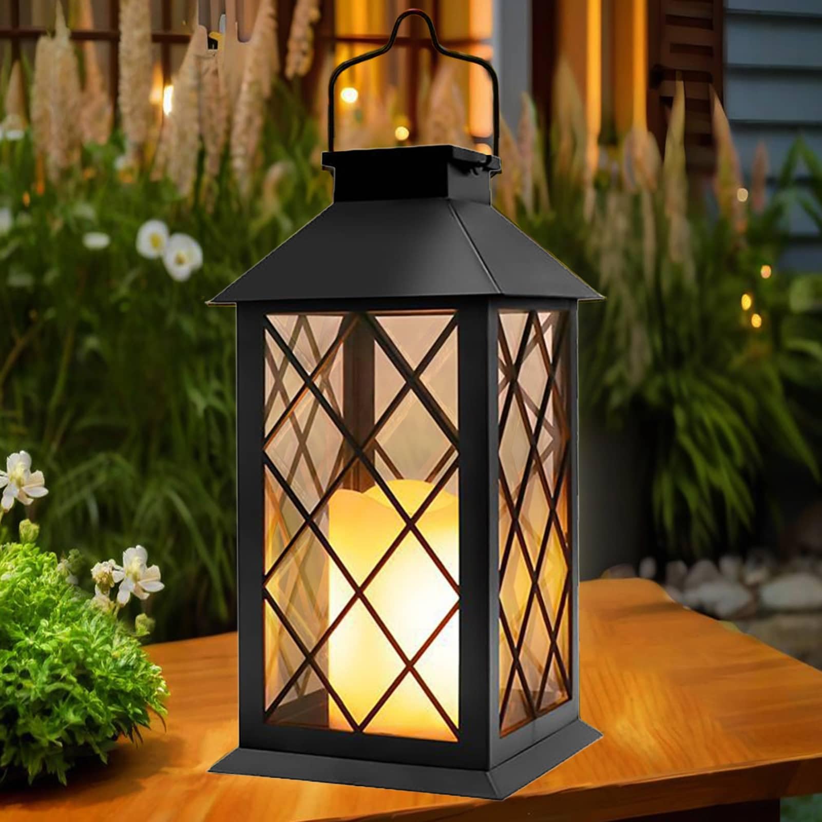 Lampa solarna, migoczące bezpłomieniowe świece LED, wiszące dekoracje ogrodowe na stół, patio, trawnik, imprezę