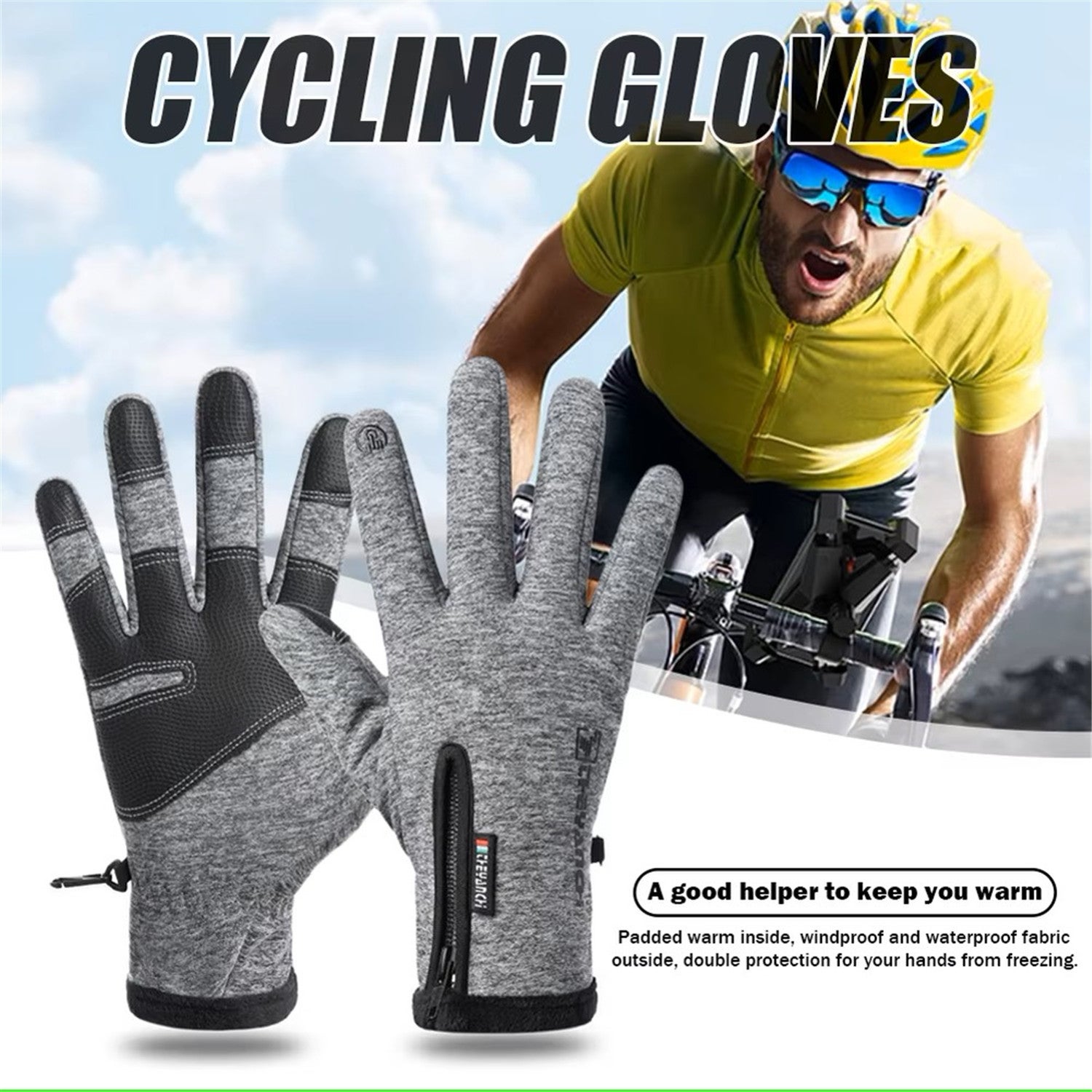 Winter velvet windproof waterproof motorcycle/bicycle touch screen with warm gloves black(L) - 5