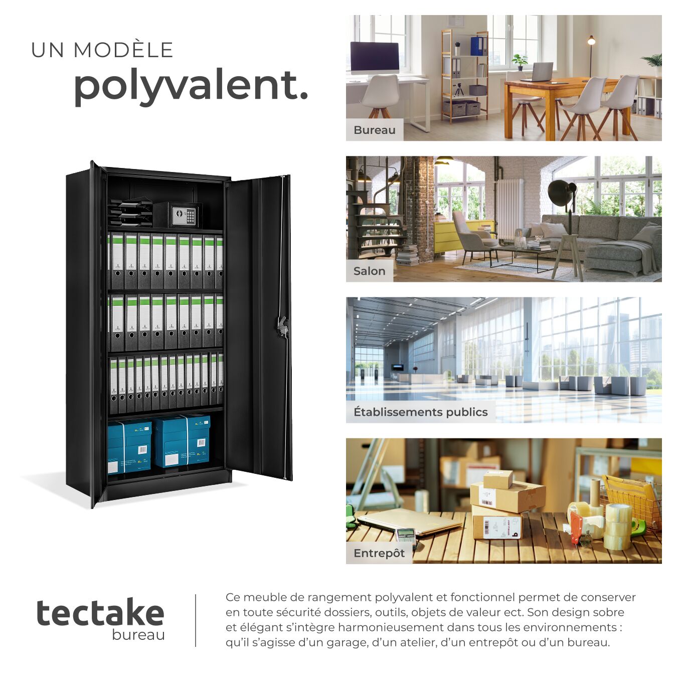 Armoire en métal verrouillable, étagères réglables, noir 180 x 90 x 40 cm TECTAKE - 7