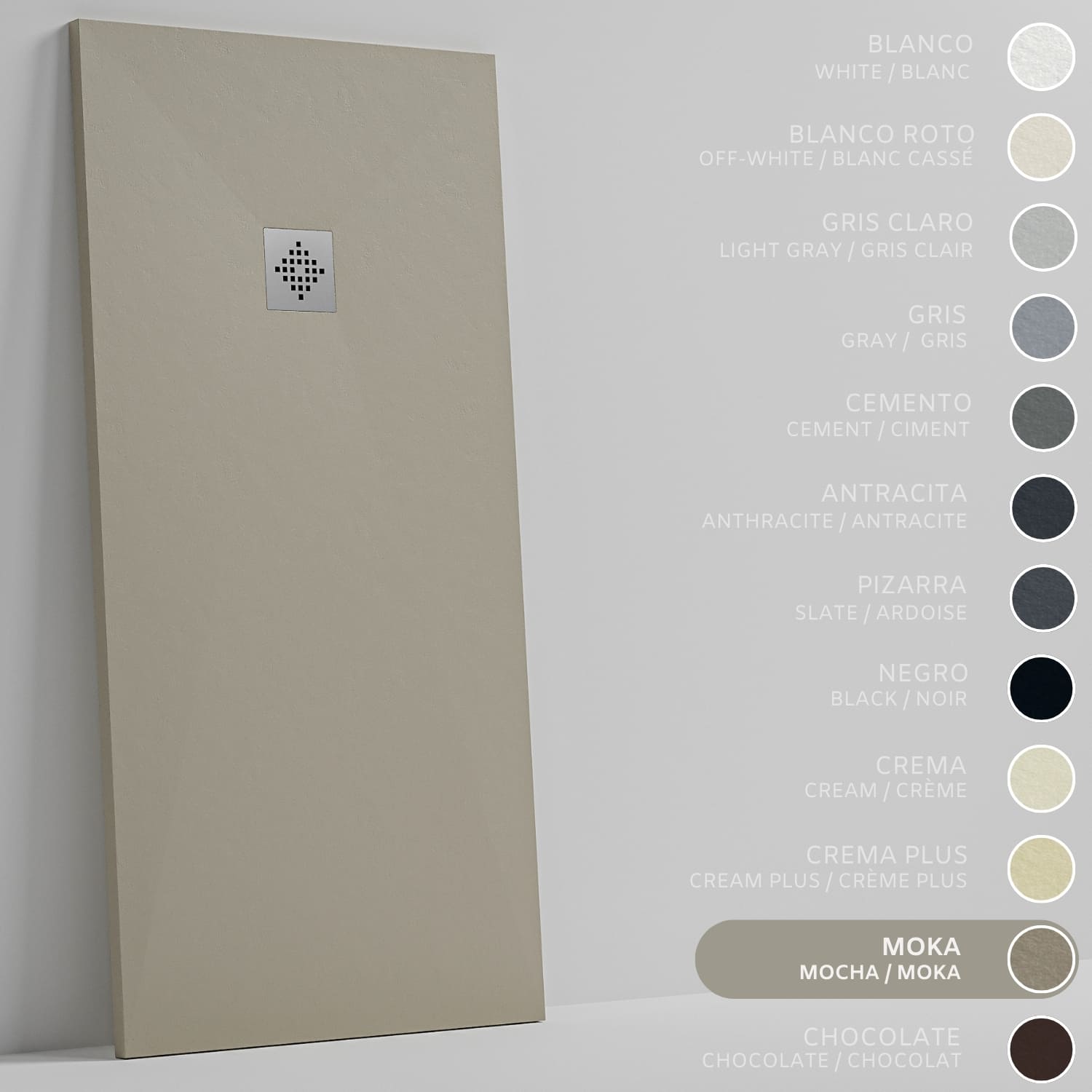 SOULHOME Brodzik prysznicowy– Żywica– Gel Coat– Gładka/Kamienna tekstura – Antypoślizgowy – Kolor Moka – 60X60- Niski 3 cm– Standard