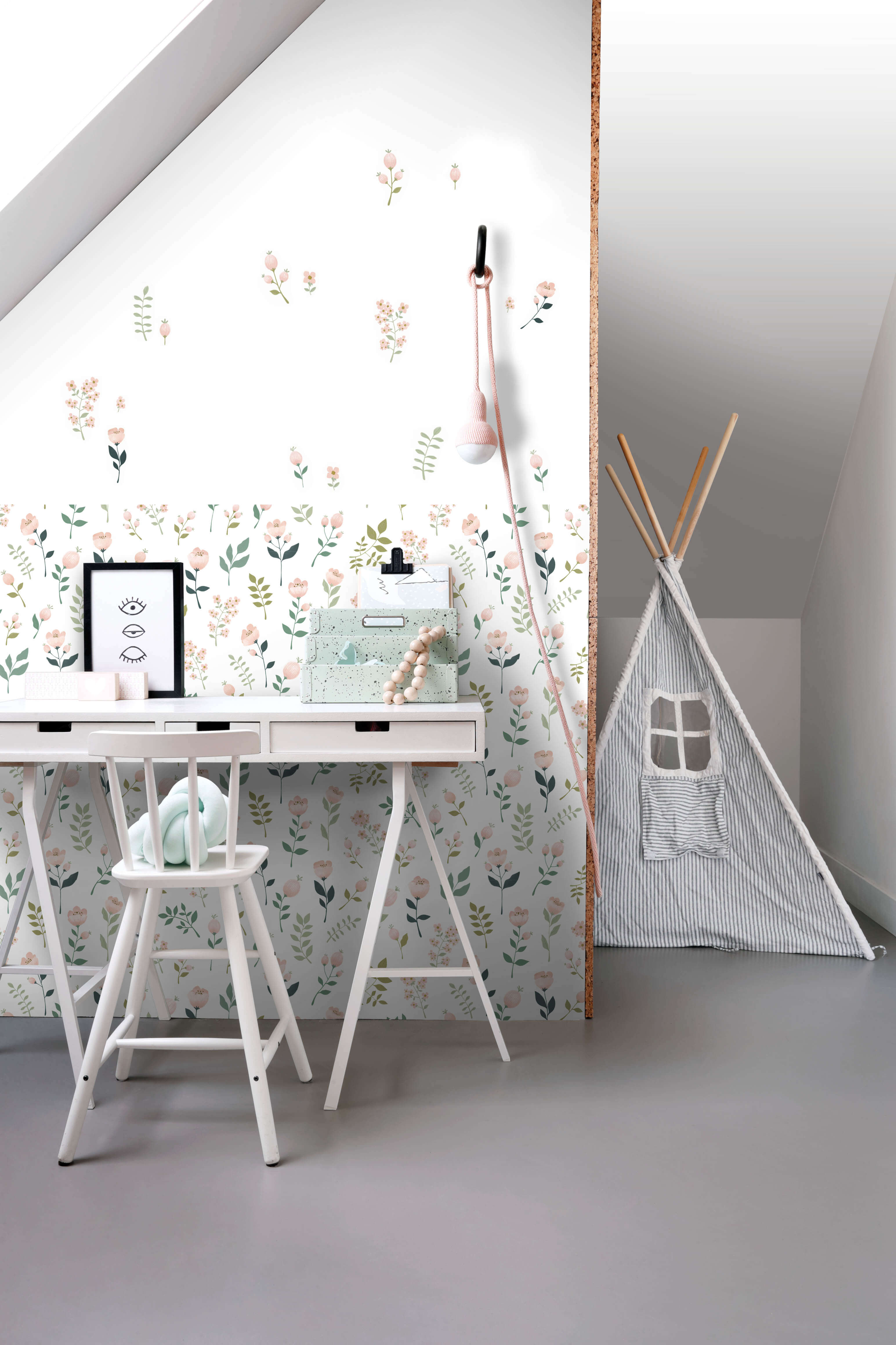 Adesivo da parete fiori bianco, rosa e verde - 47.5 x 66 cm - ESTAhome - 4