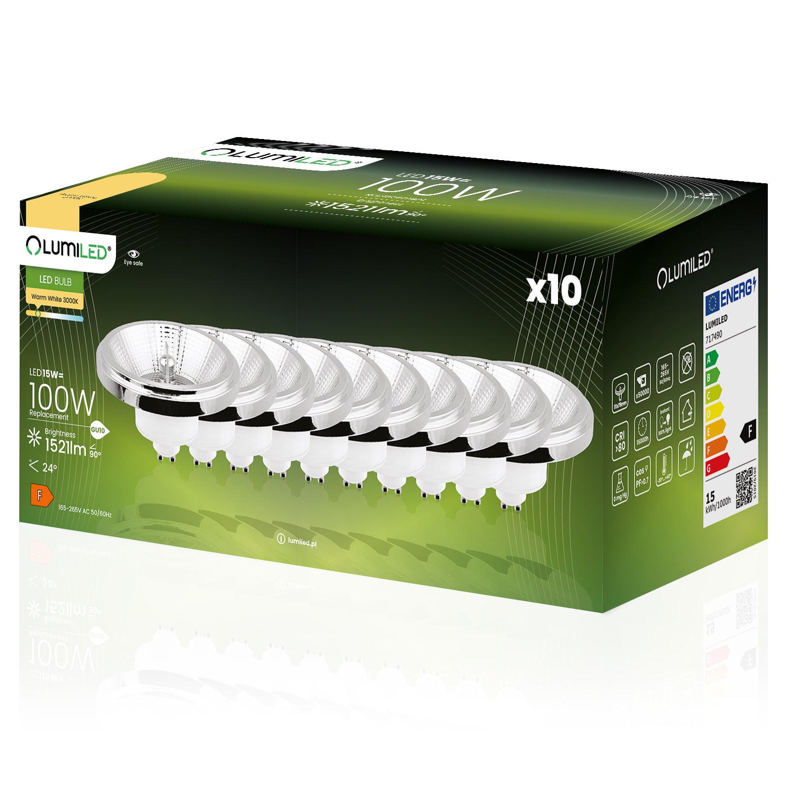 Żarówka LED Lumiled GU10 Reflektor ES111 15W 1521lm 3000K Ciepła biel 24st Srebrna 10 szt.