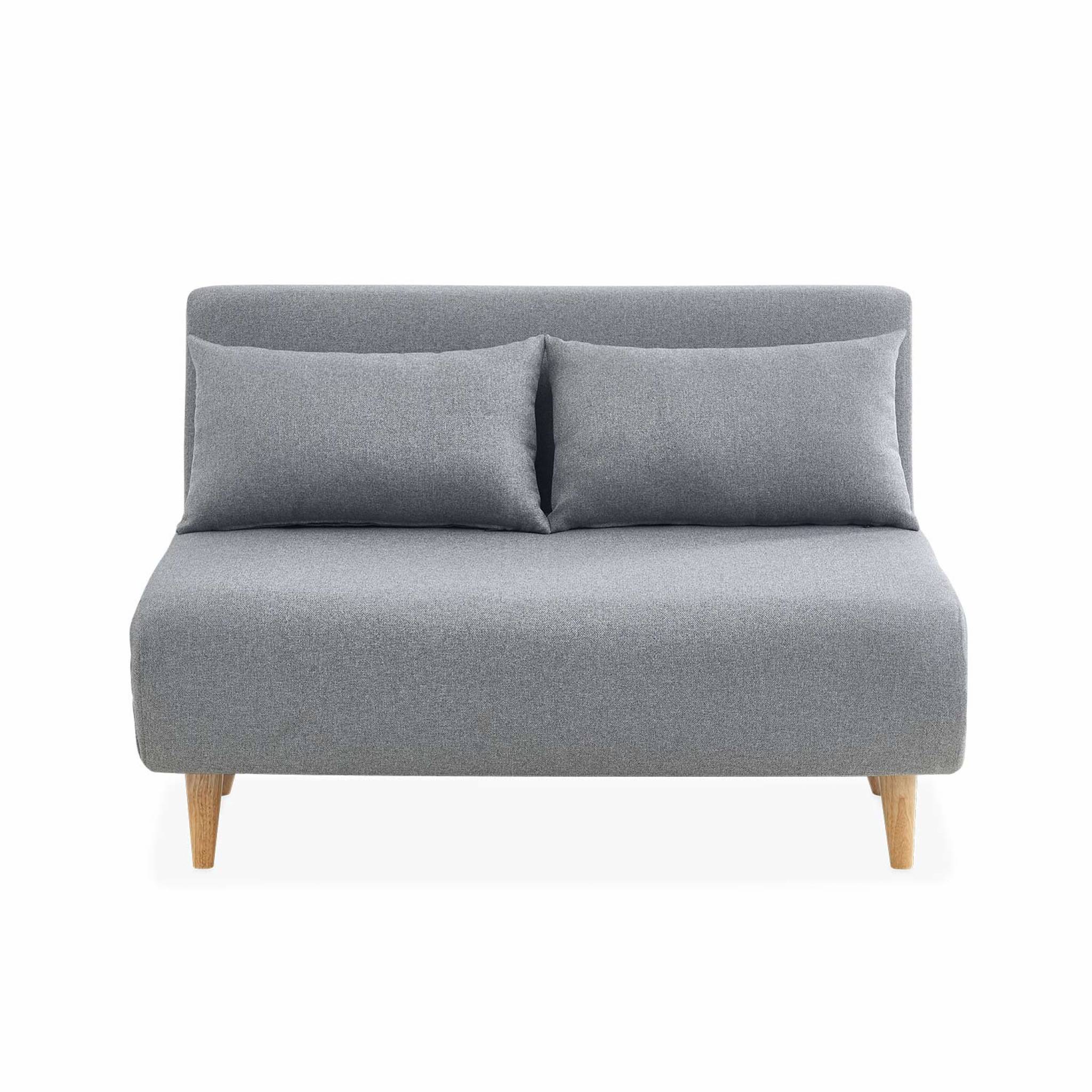 Canapé convertible en tissu - Guesta - 2 places scandinave. pieds bois foncé. gris clair. banquette. dossier inclinable - 4
