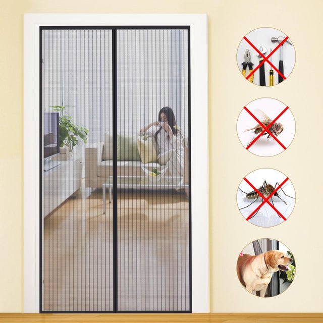 Zanzariera 80x210cm zanzariera magnetica a maglia ultra fine con strisce adesive nera