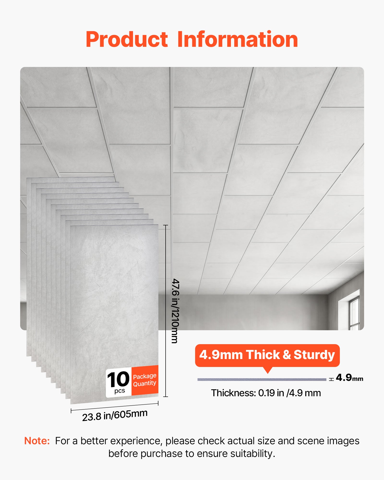 Paneles de techo VEVOR de PVC, 605 x 1210 mm, lote de 10; paneles decorativos para techo suspendido con efecto mármol blanco - 2