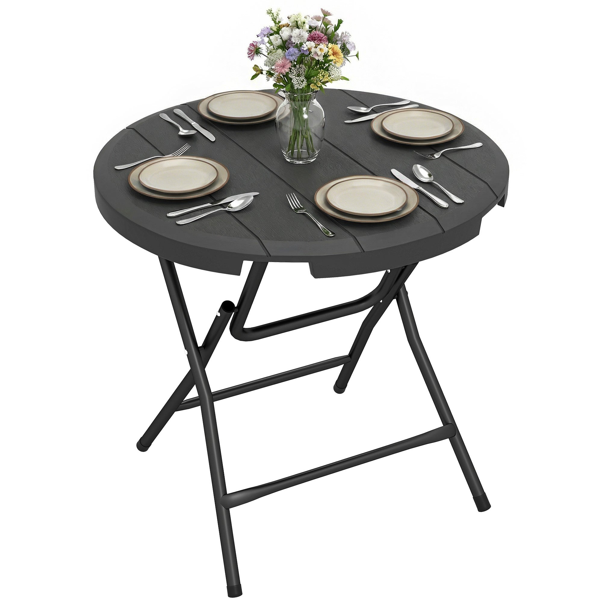 Table de jardin Outsunny, pour la terrasse, ronde, rabattable, aspect ...